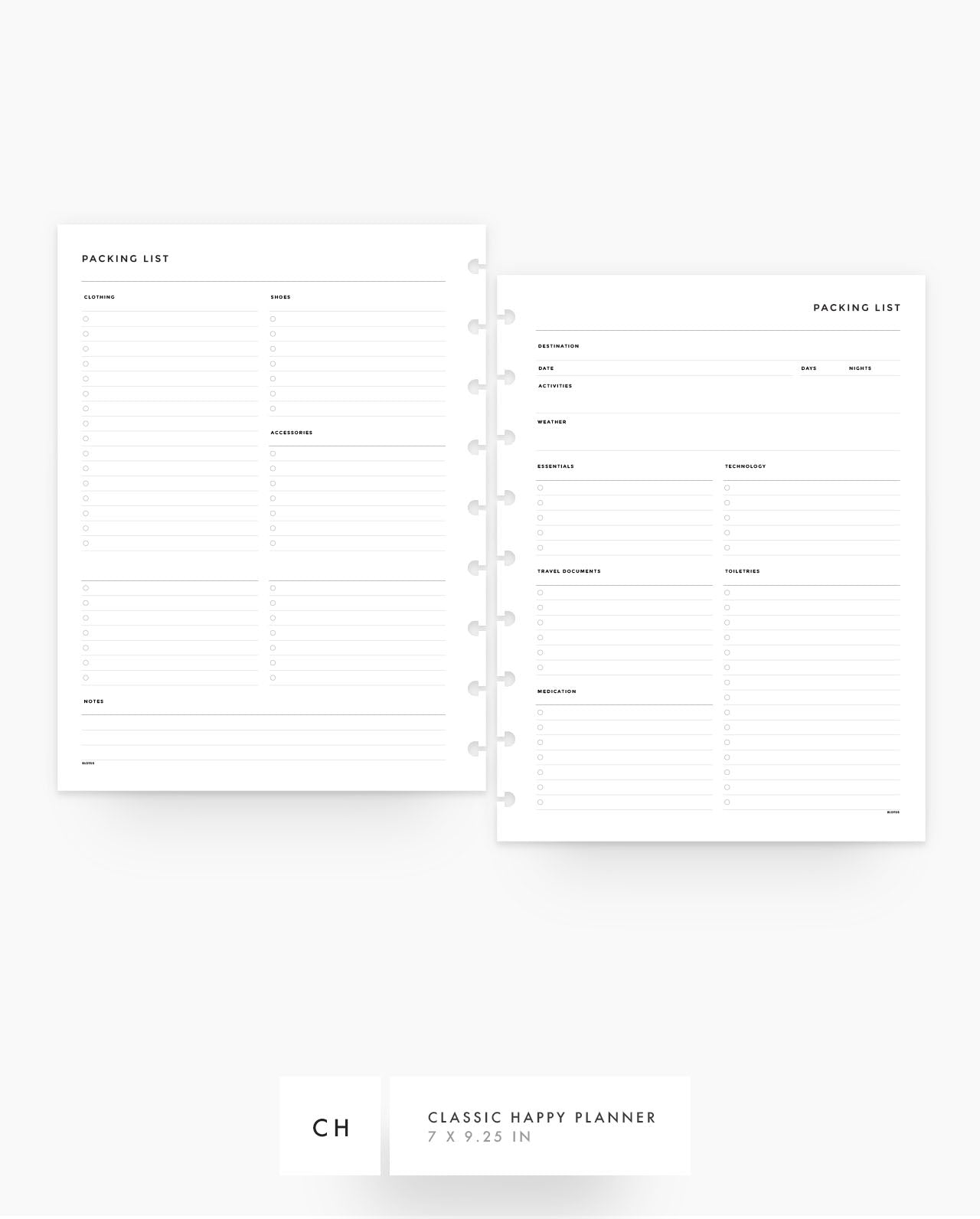 MN073 - Packing List - Planner Inserts - SPECIAL ORDER