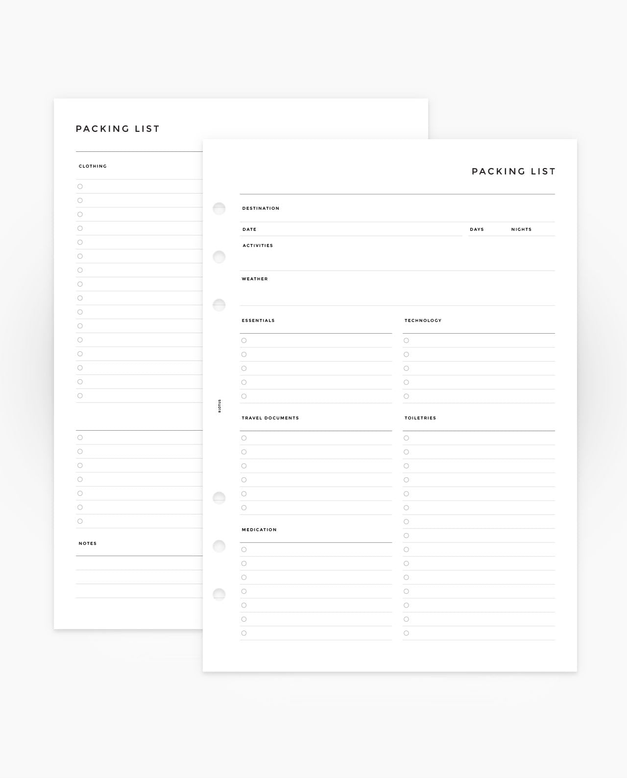 MN073 - Packing List - Planner Inserts - SPECIAL ORDER
