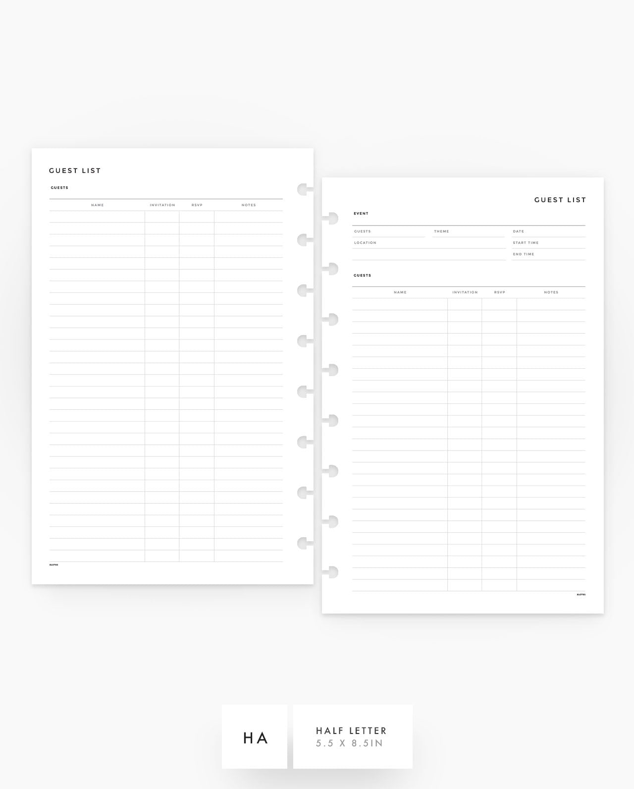 MN170 - Guest List Planner Inserts - SPECIAL ORDER