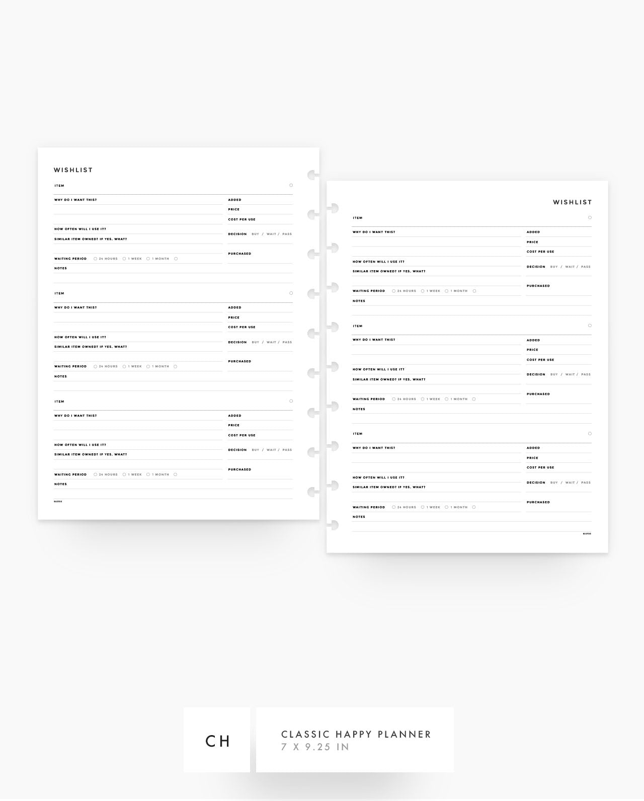 MN165 - Intentional Wishlist Planner Inserts - SPECIAL ORDER