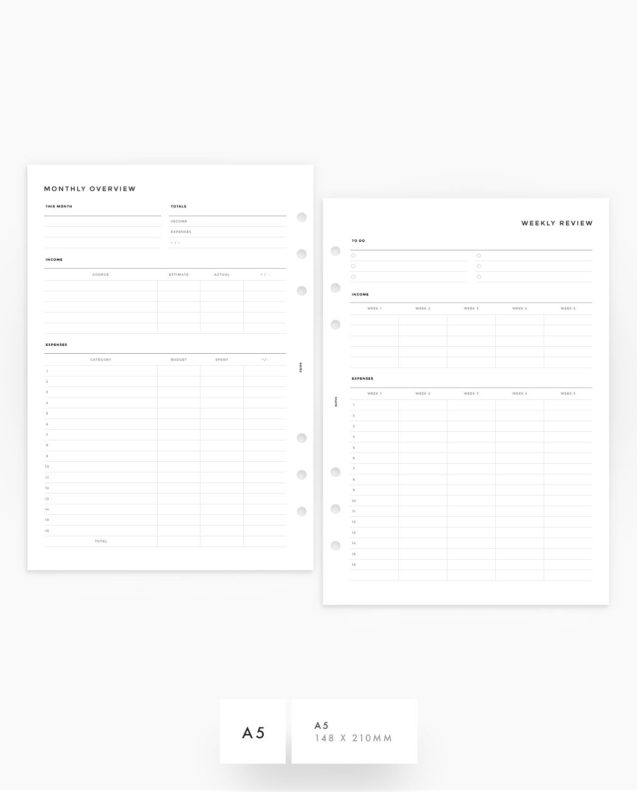 MN211 - Monthly Budget Spread - Weekly Income & Expenses - Planner Inserts (Special Order)