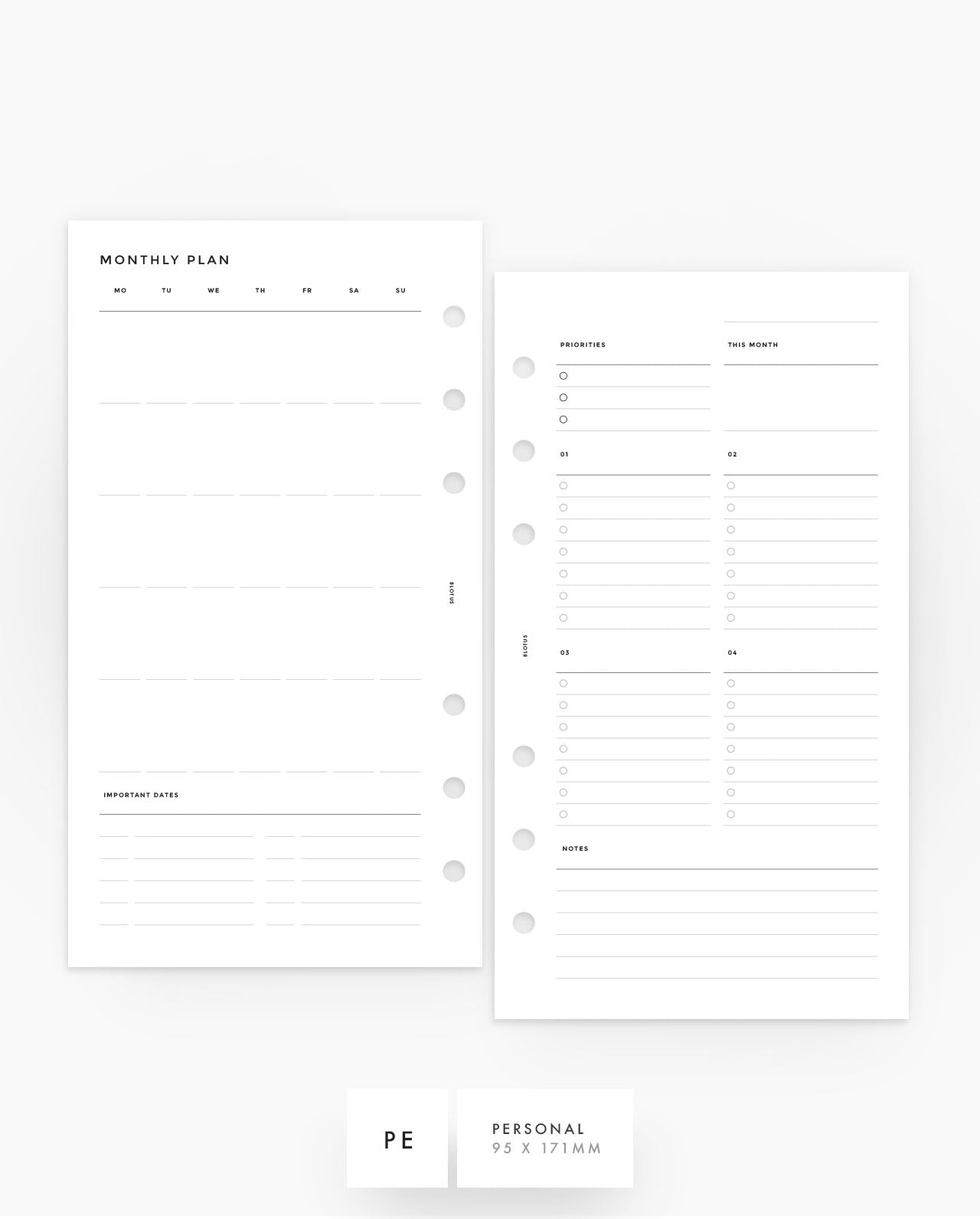 MN122 - Monthly Planner MO2P Spread - Printable PDF