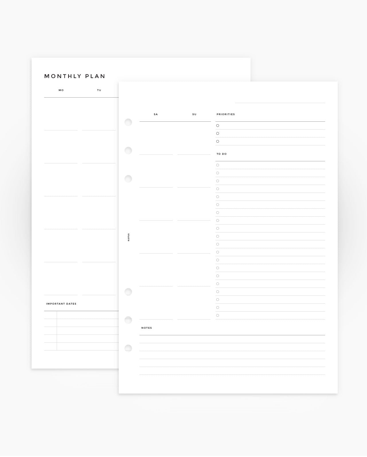 MN196 - Monthly Planner MO2P Spread - Printable PDF