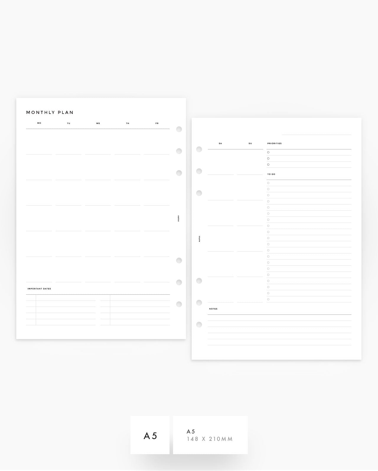 MN196 - Monthly Planner MO2P Spread - Printable PDF