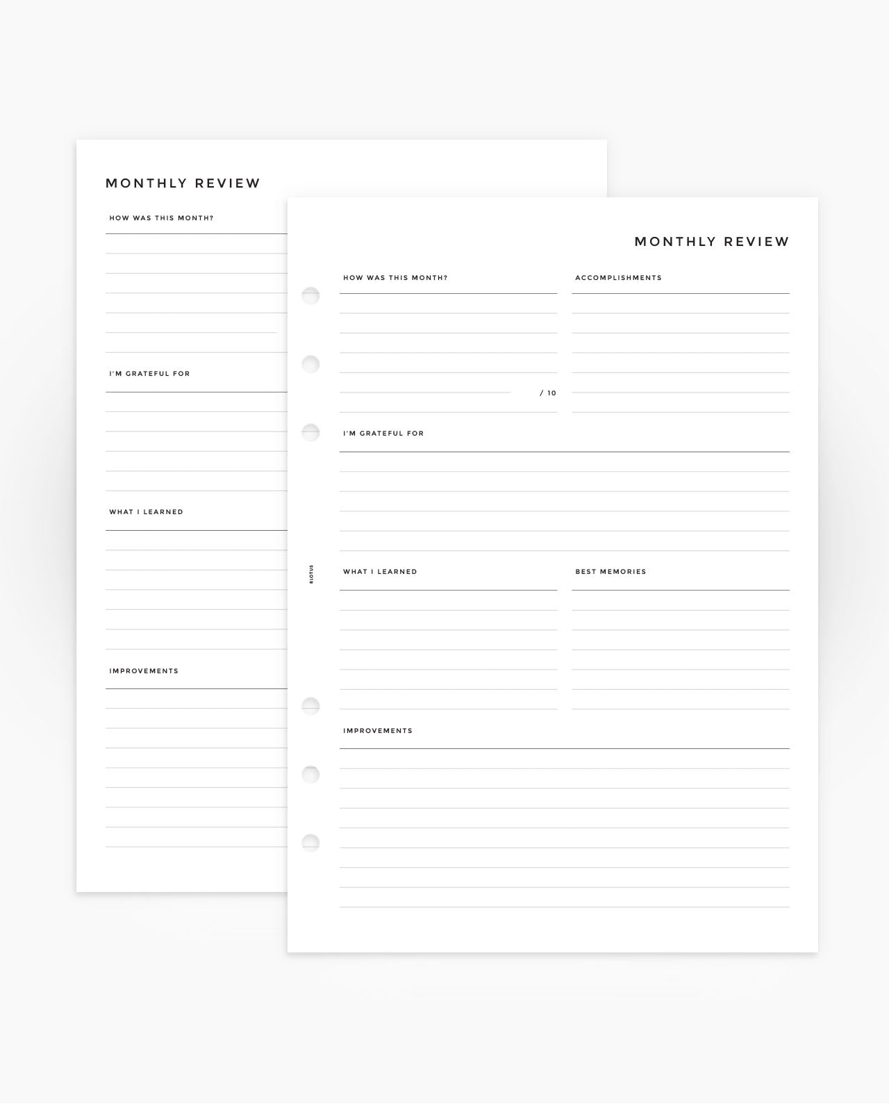 MN199 Monthly Review Planner Inserts PDF