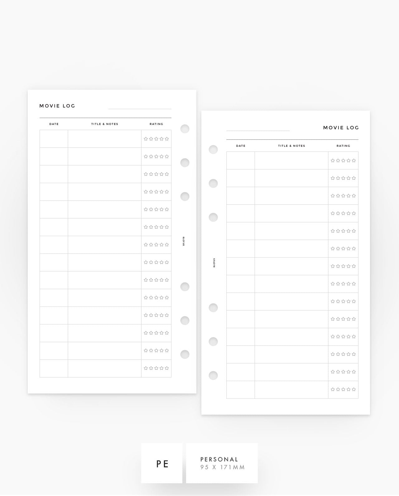 MN058 - Movie Log - Printable Planner Inserts PDF