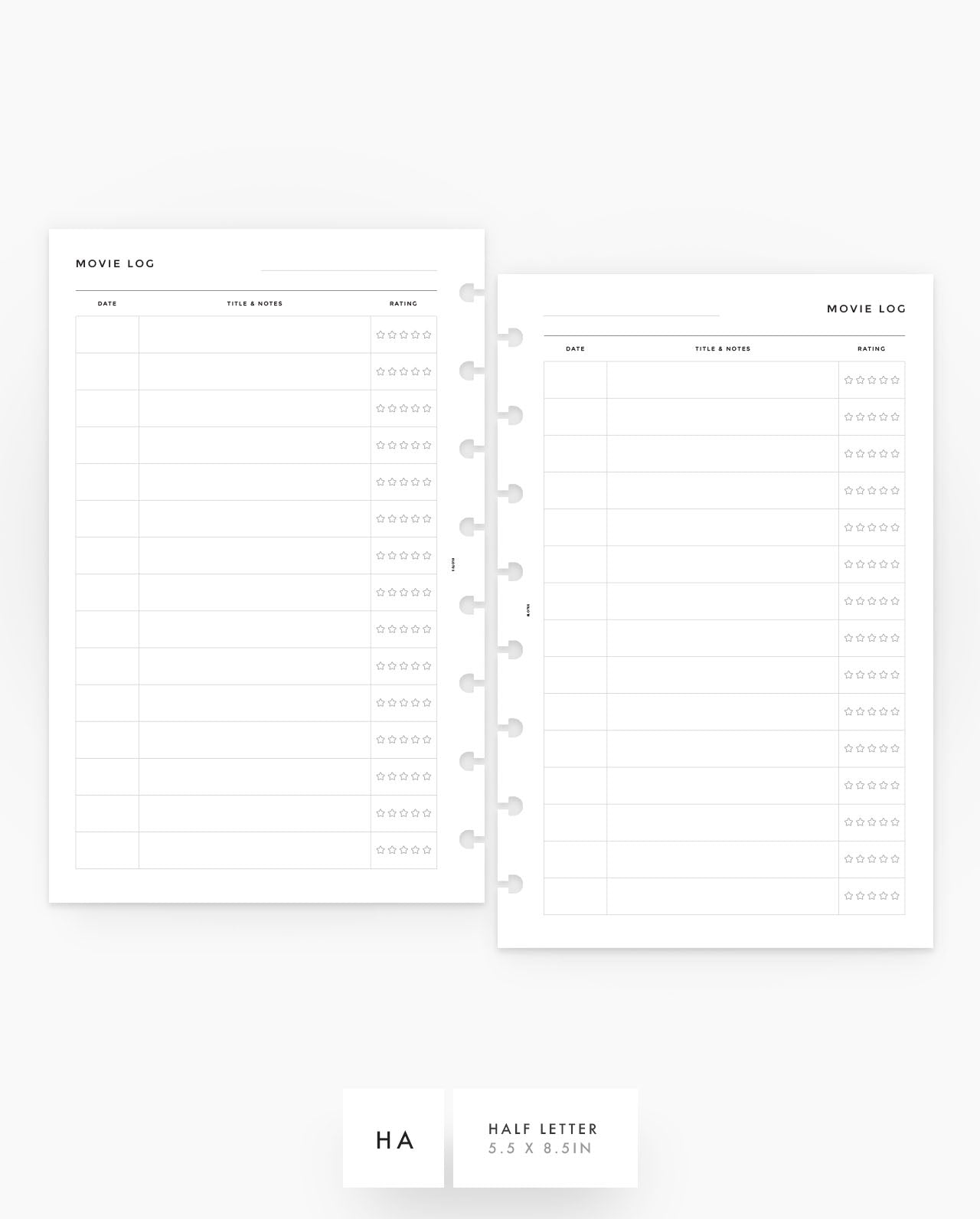 MN058 - Movie Log - Planner Inserts - SPECIAL ORDER