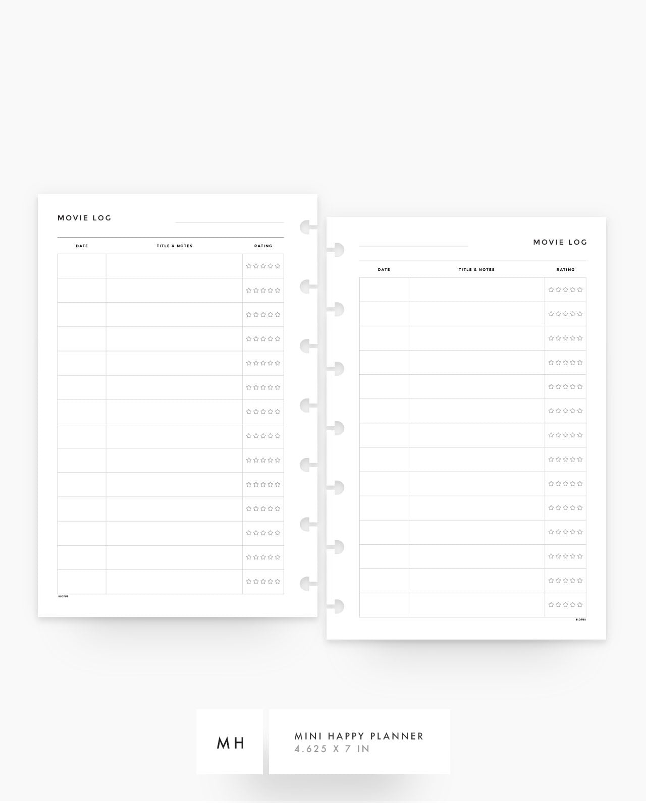 MN058 - Movie Log - Planner Inserts - SPECIAL ORDER
