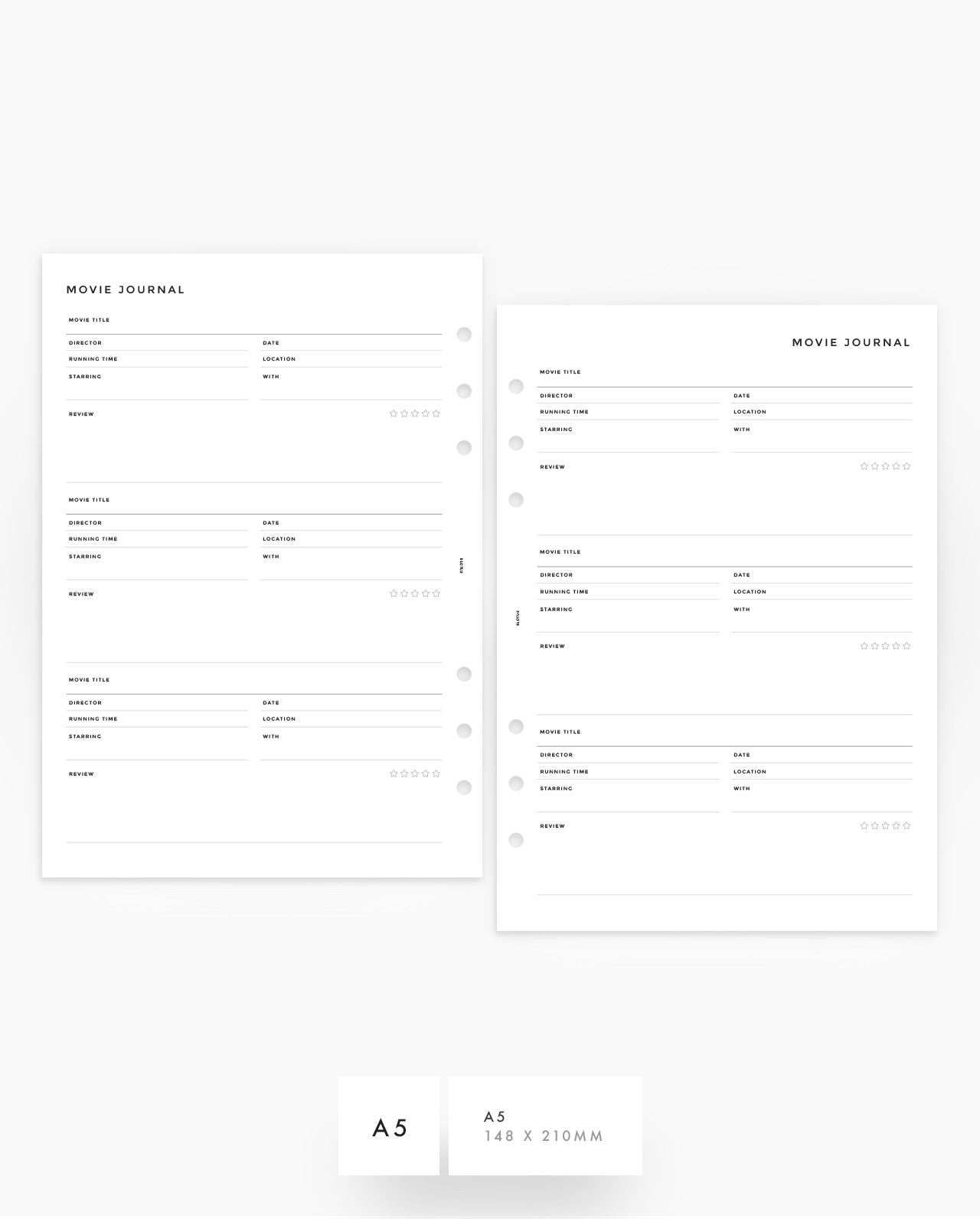 MN285 - Movie Journal Planner Inserts - SPECIAL ORDER