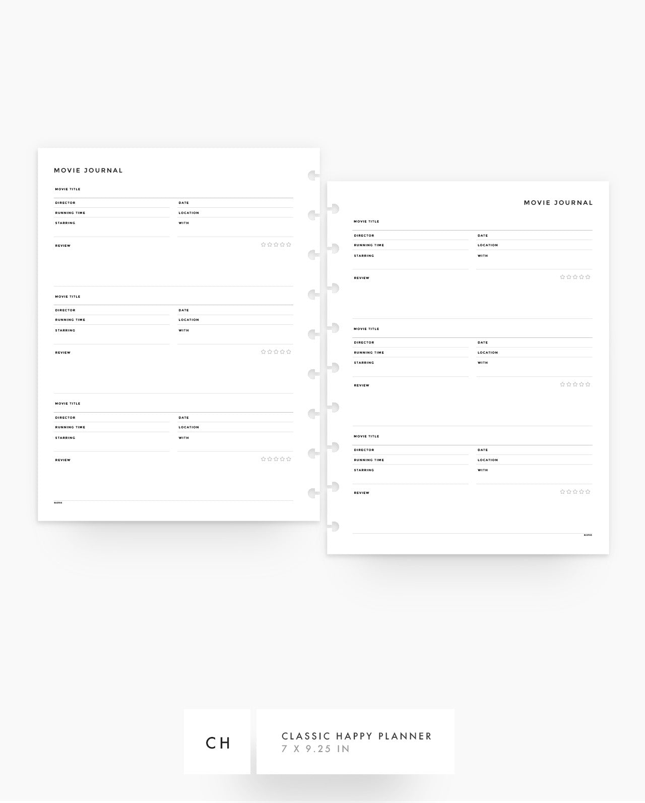MN285 - Movie Journal Planner Inserts - SPECIAL ORDER