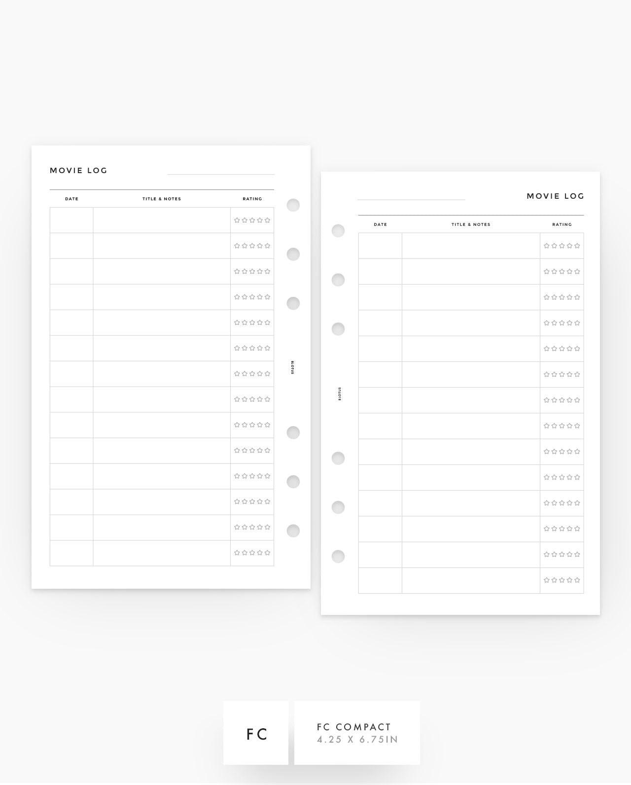 MN058 - Movie Log - Planner Inserts - SPECIAL ORDER
