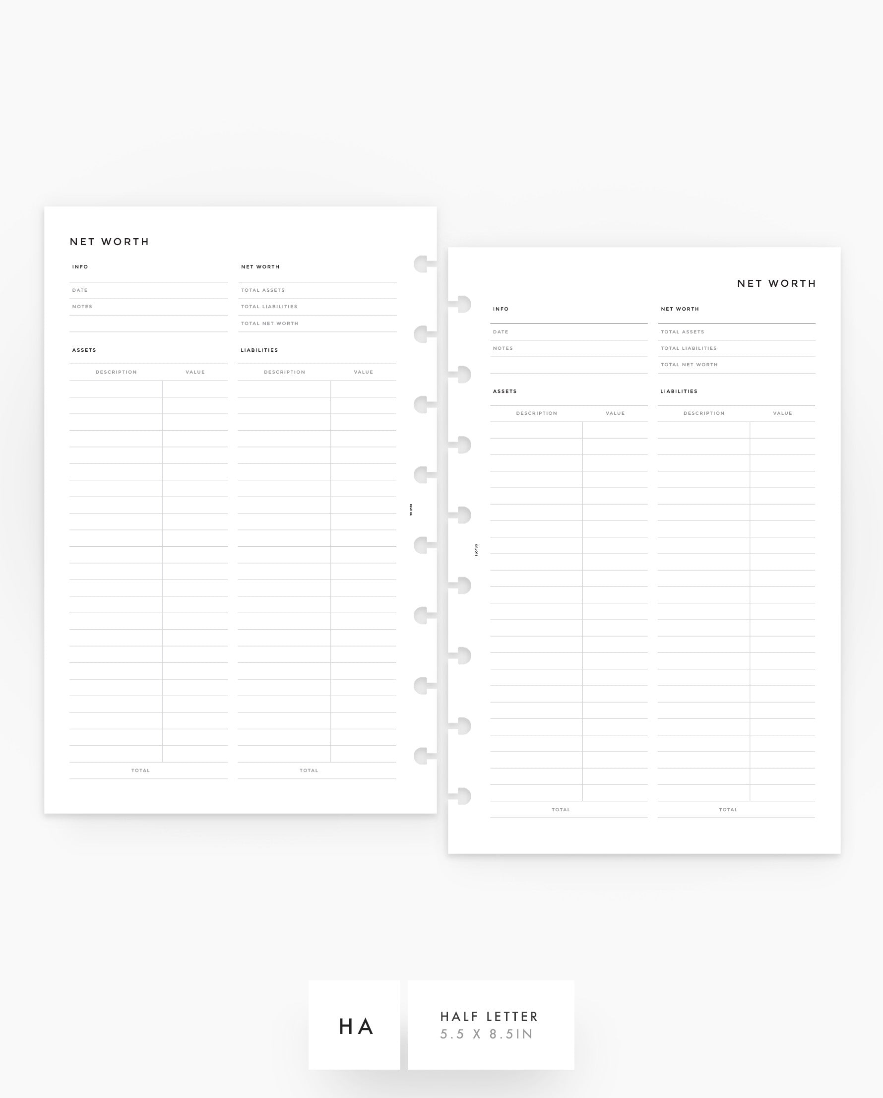 MN157 - Net Worth Planner Inserts - Printable PDF