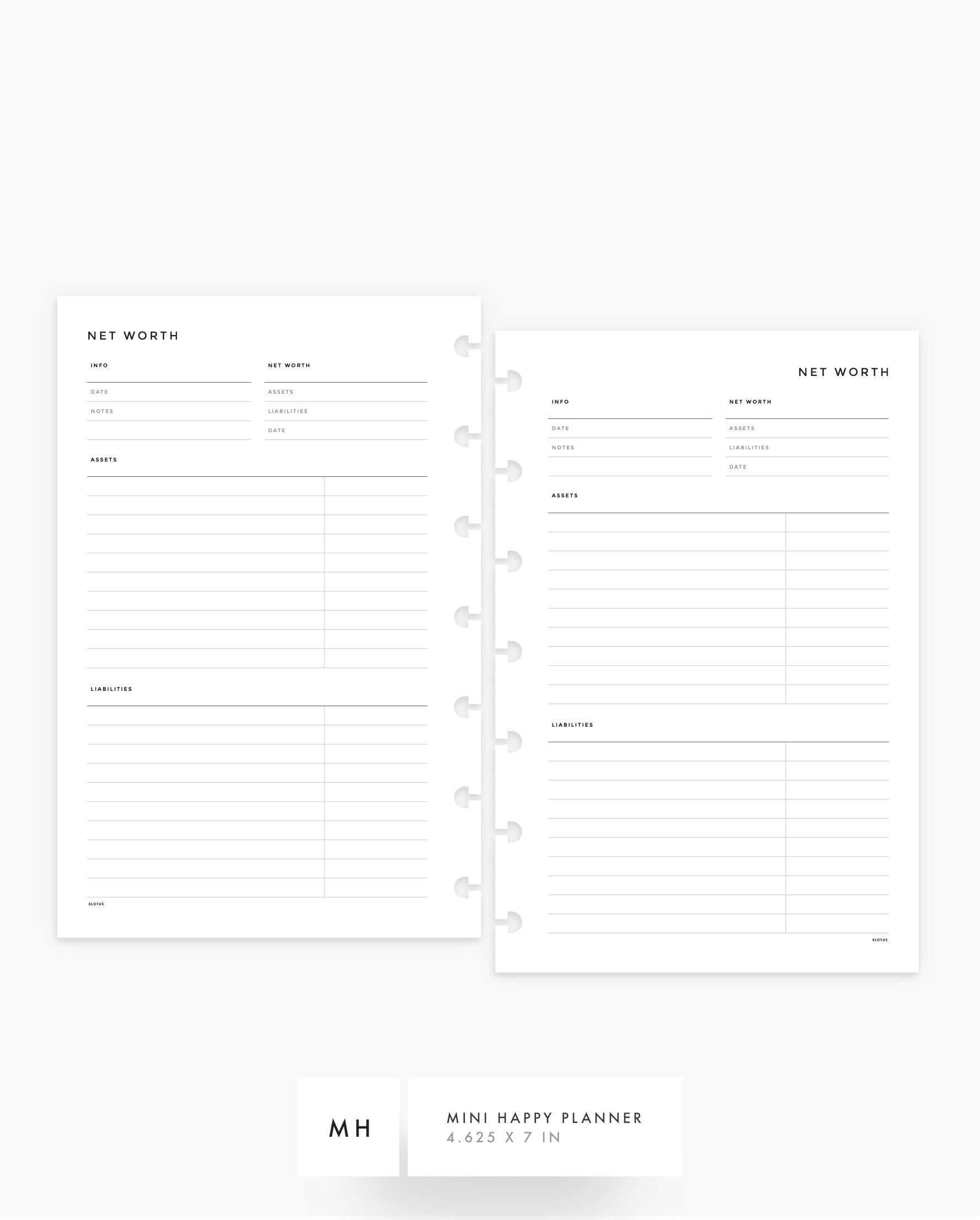 MN157 - Net Worth Planner Inserts - Printable PDF