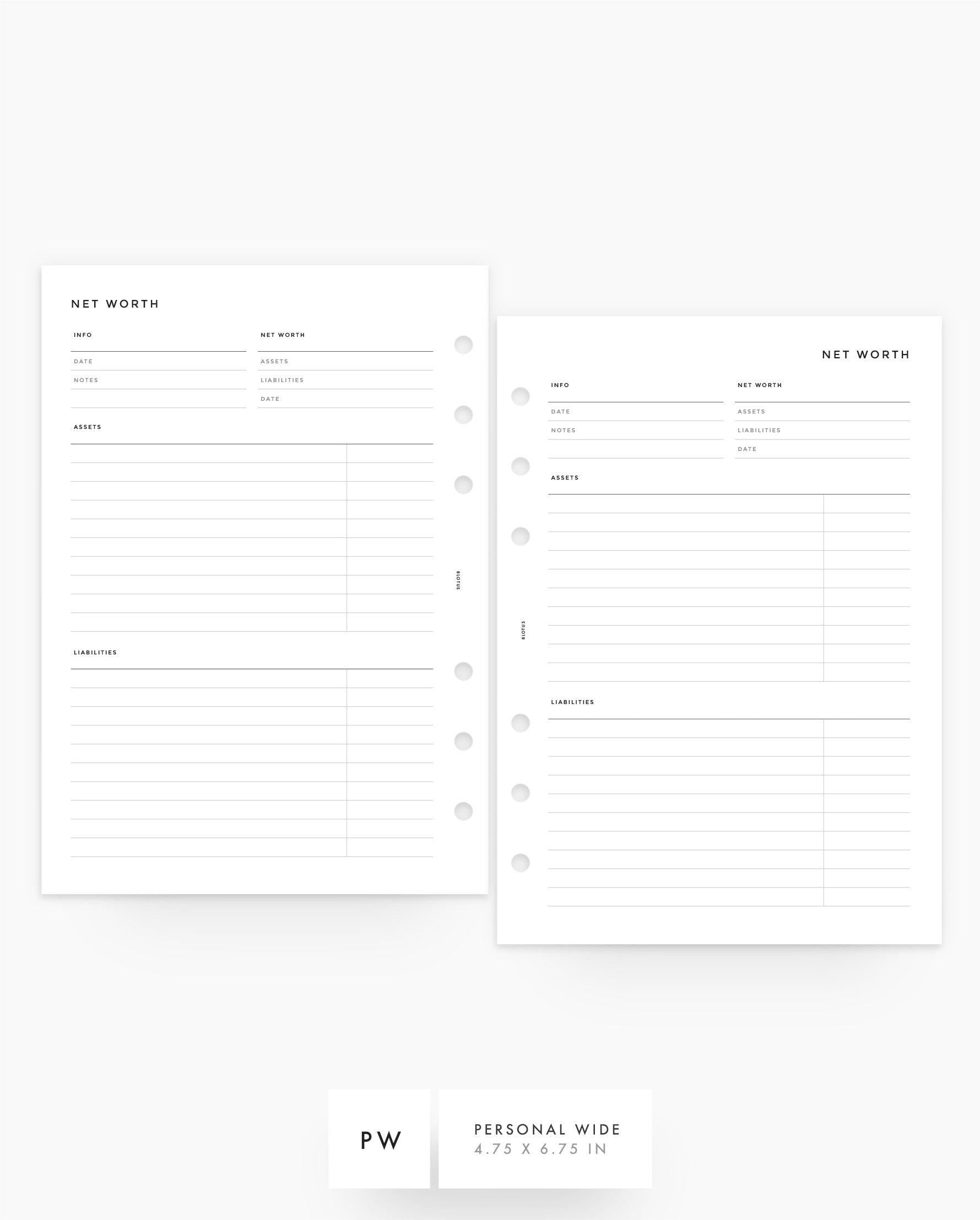 MN157 - Net Worth Planner Inserts - Printable PDF