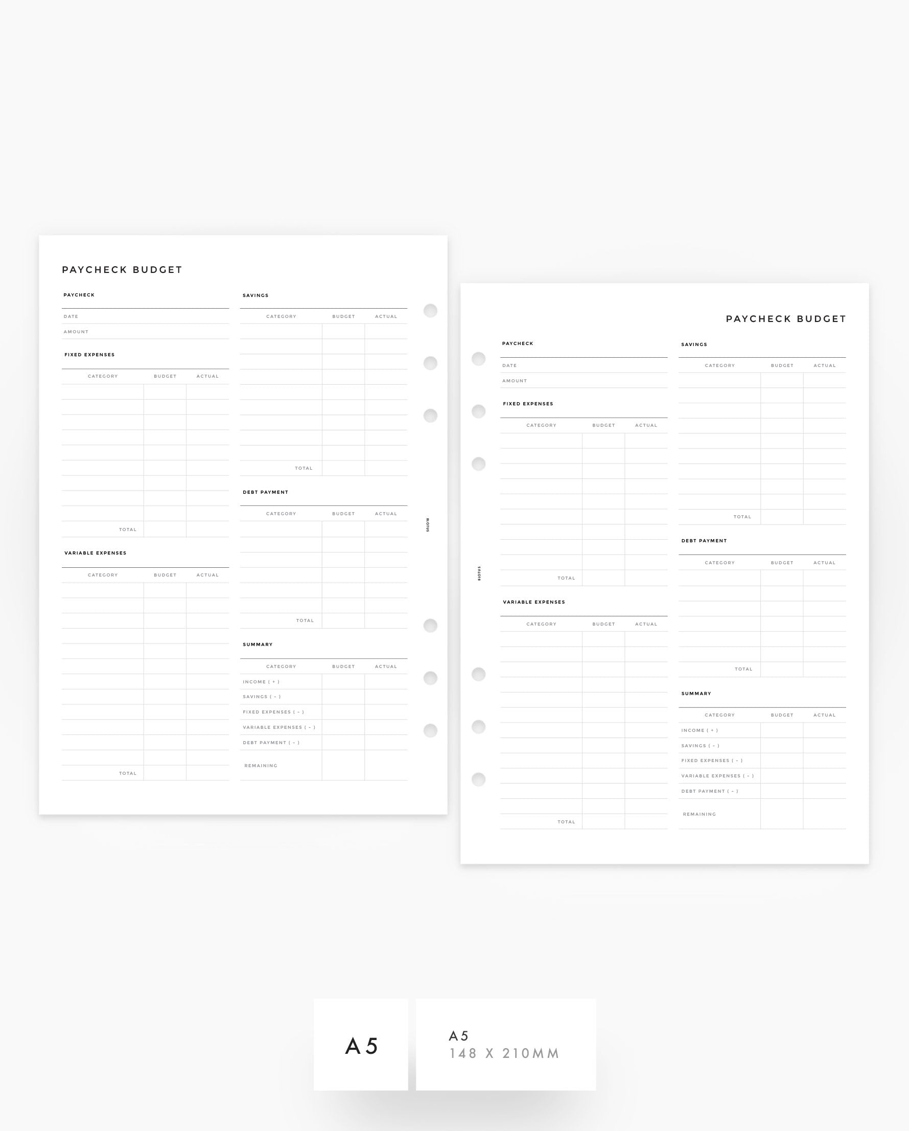 MN230 - Paycheck Budget Planner Inserts - Printable PDF