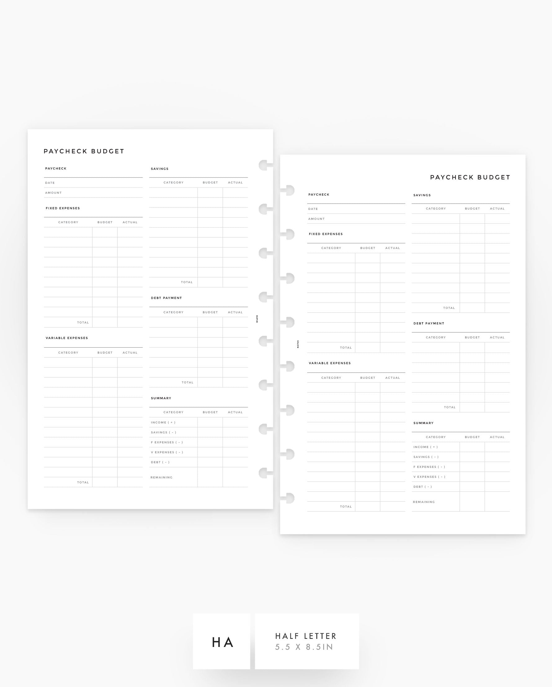 MN230 - Paycheck Budget Planner Inserts - Printable PDF