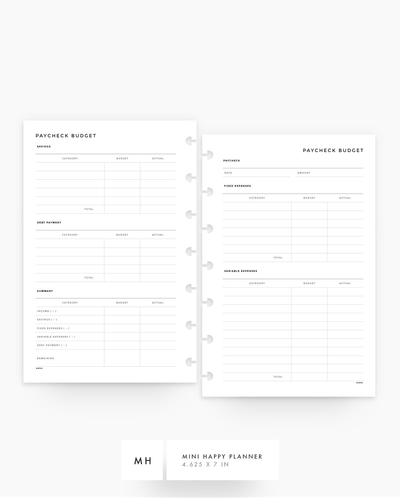 MN230 - Paycheck Budget - Planner Inserts