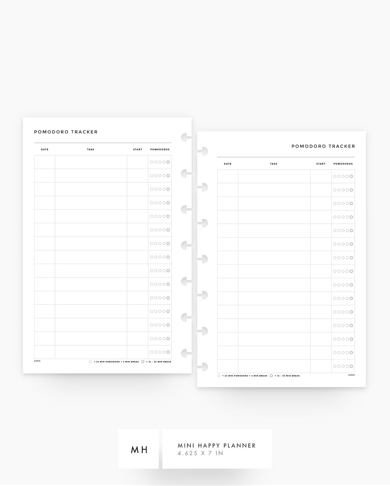 MN160 - Pomodoro Tracker Planner Inserts - SPECIAL ORDER