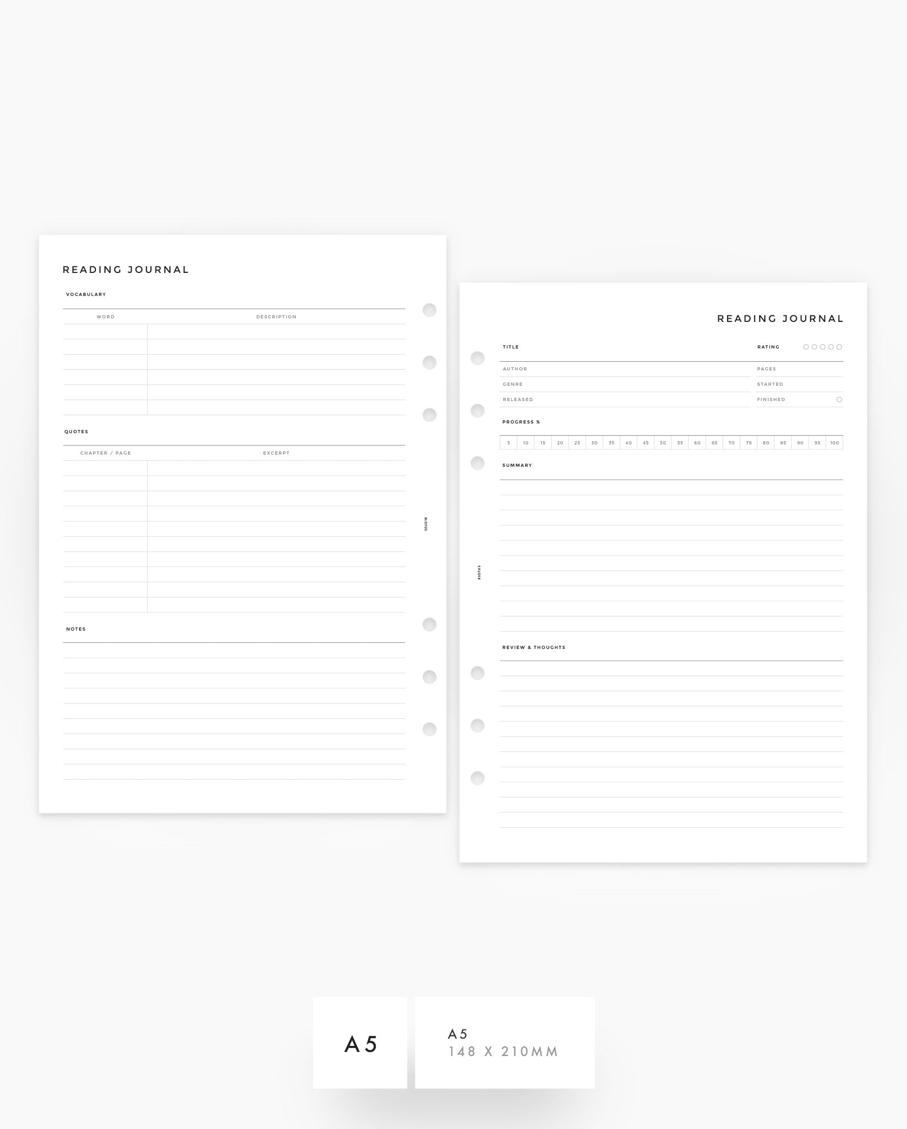 MN244 - Reading Journal - Planner Inserts (Special Order)