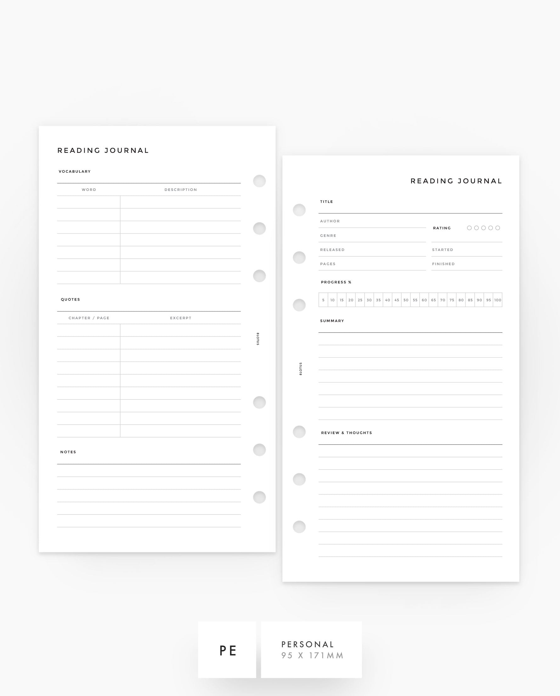 MN244 - Reading Journal - Planner Inserts (Special Order)