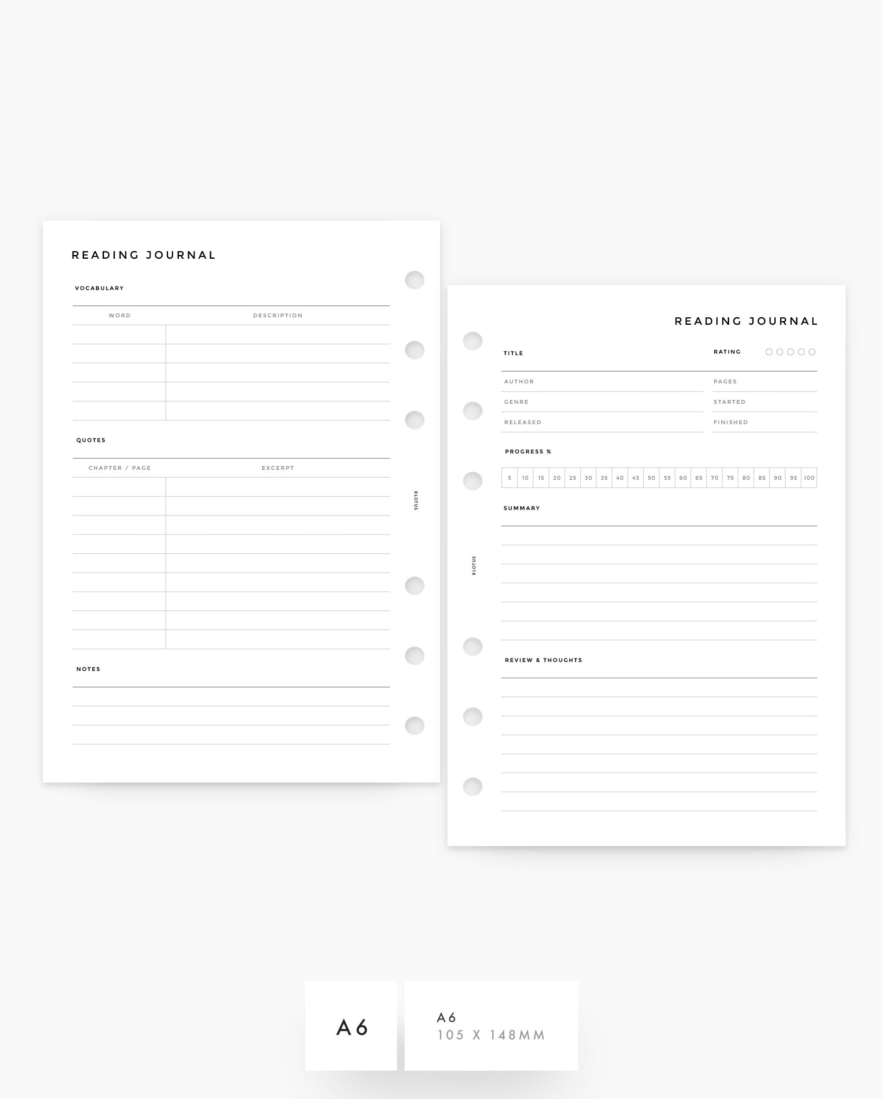 MN244 - Reading Journal - Planner Inserts (Special Order)