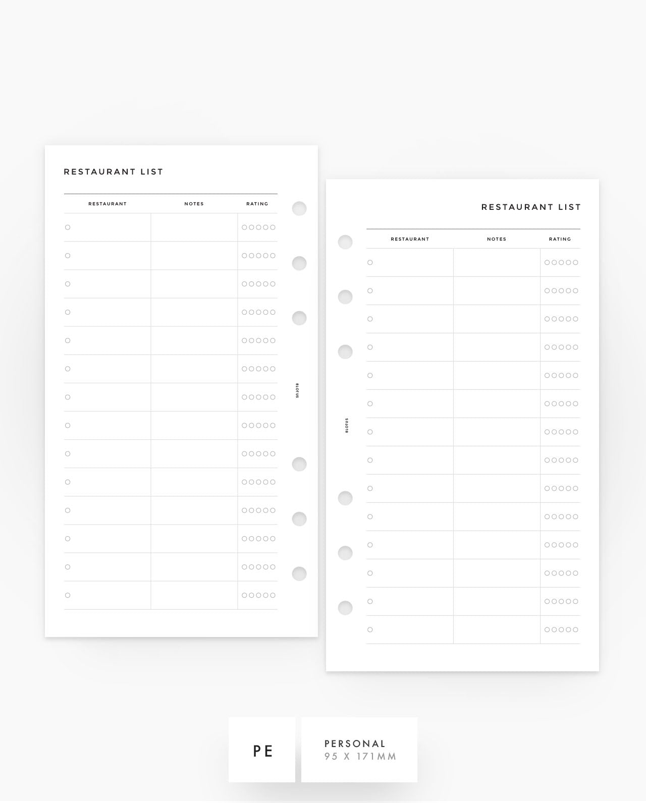 MN259 - Restaurant List - Printable Planner Inserts PDF