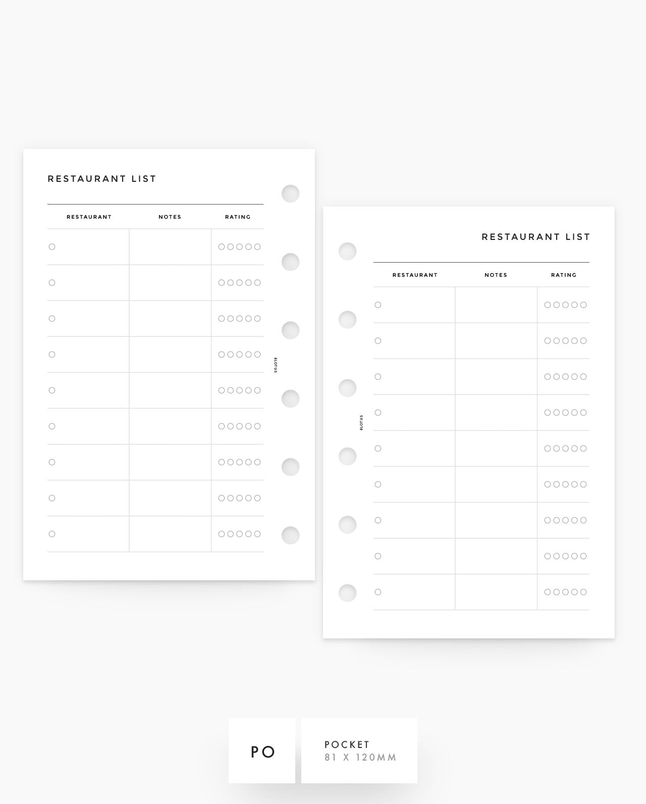 MN259 - Restaurant List - Printable Planner Inserts PDF