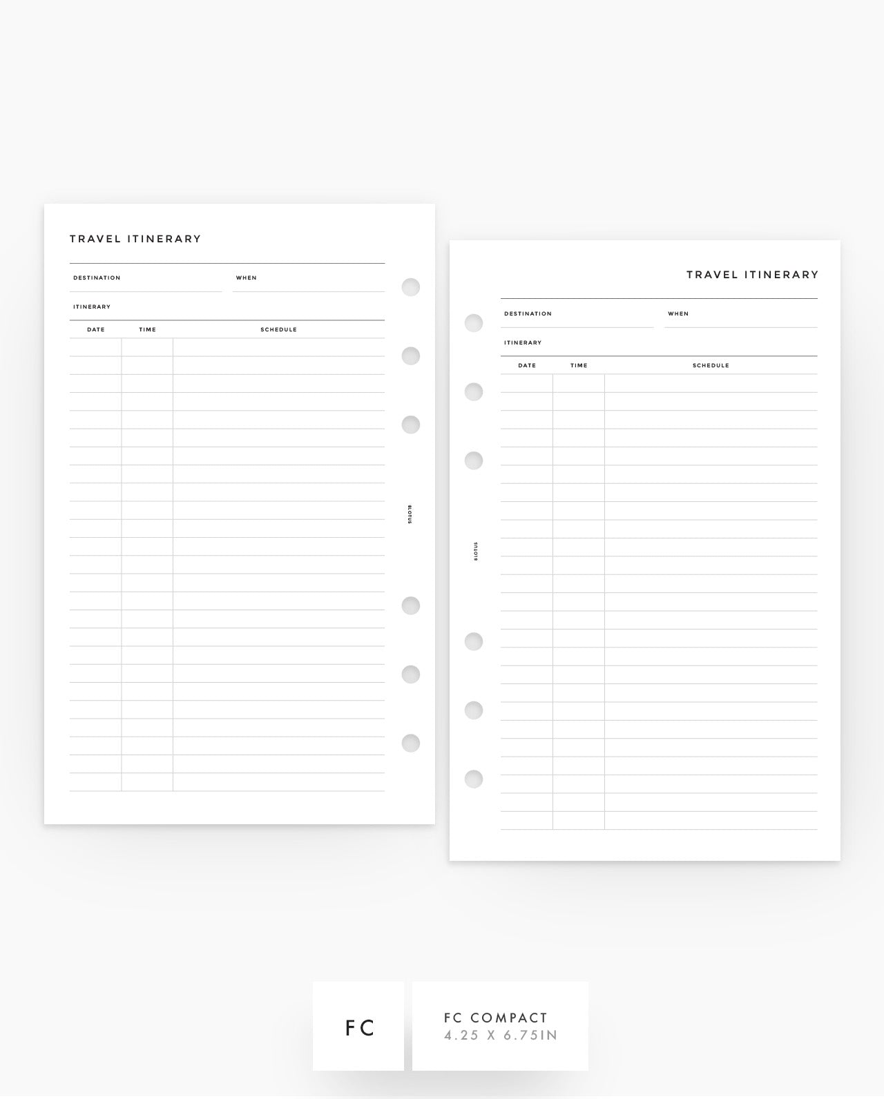 MN276 - Travel Itinerary Planner Inserts - SPECIAL ORDER