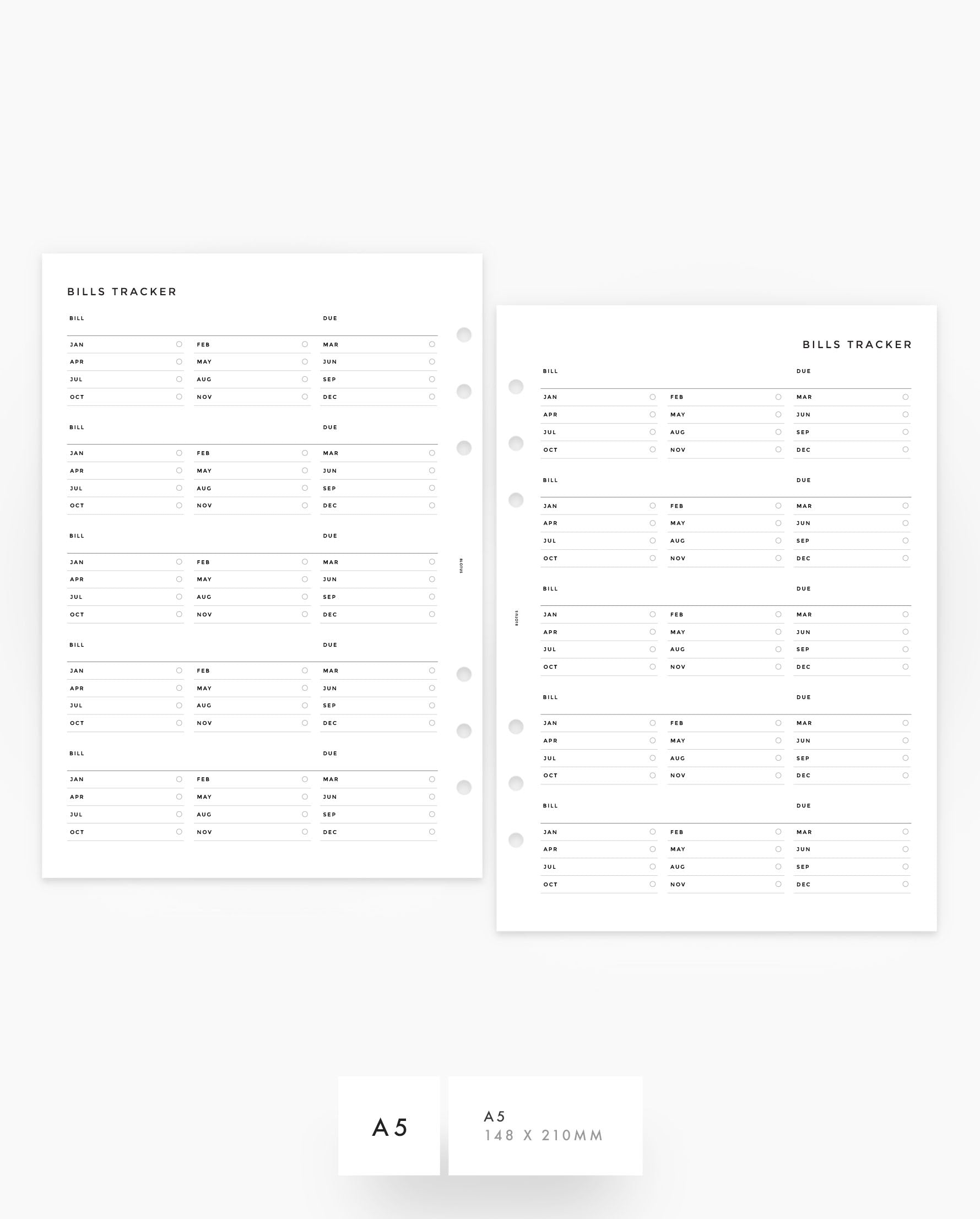 MN231 - Yearly Variable Bills Tracker Planner Inserts
