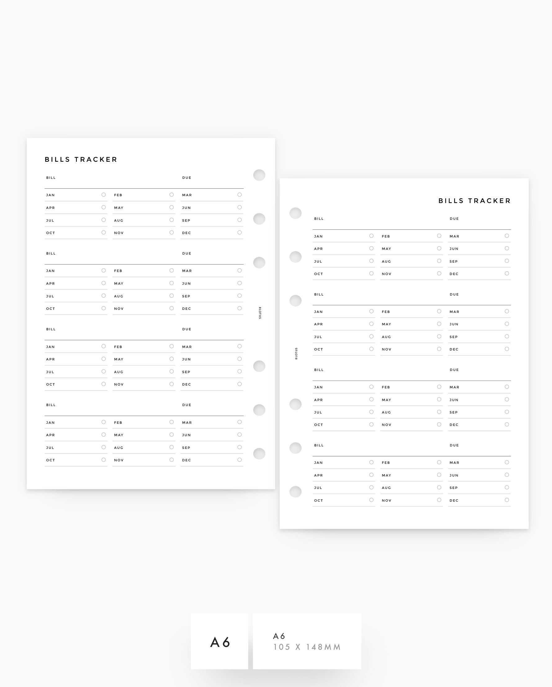 MN231 - Yearly Variable Bills Tracker Planner Inserts