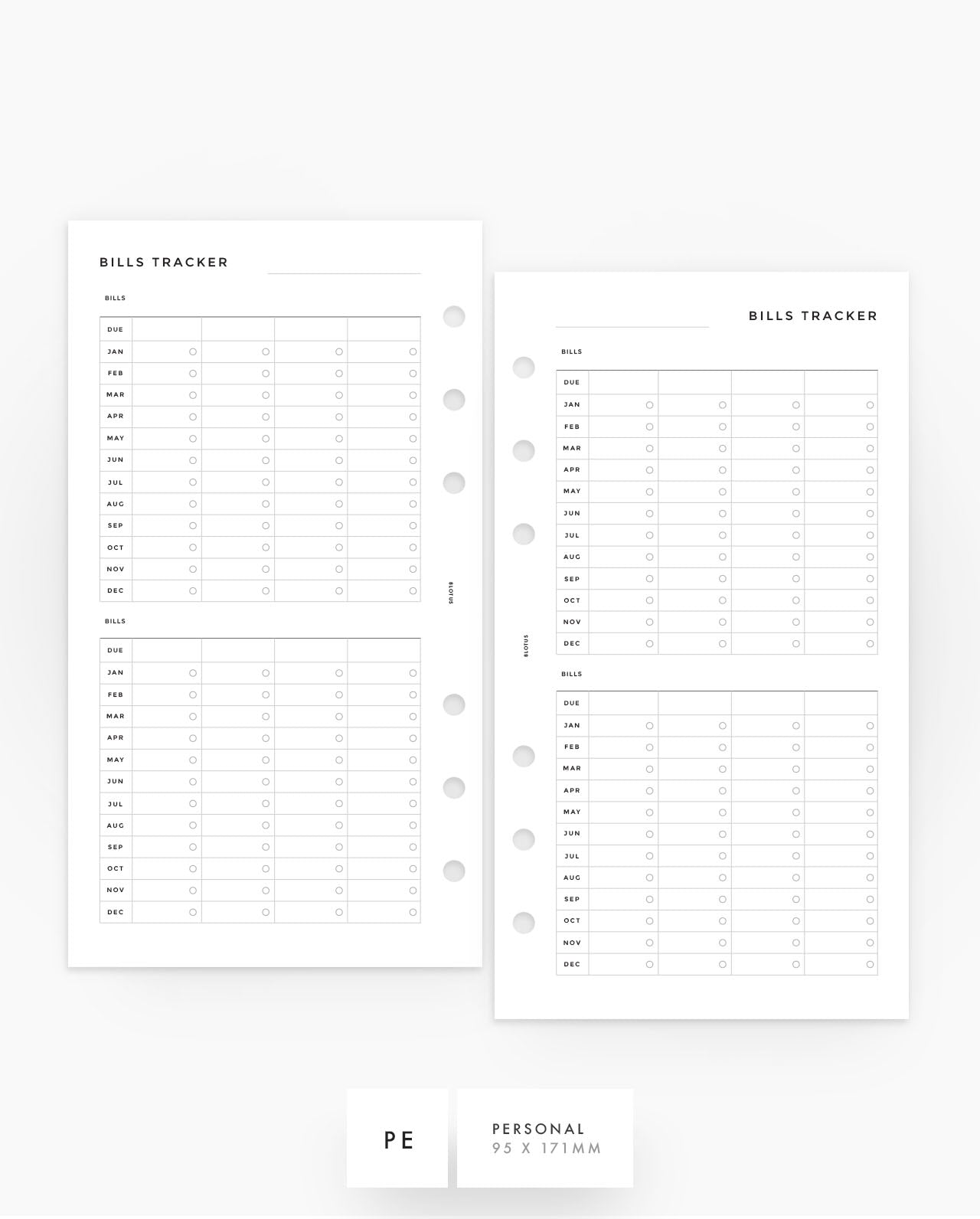 MN216 - Bills Tracker - Monthly Vertical Planner Inserts (Special Order)