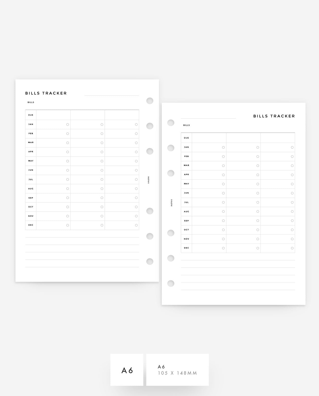 MN216 - Bills Tracker - Monthly Vertical Planner Inserts (Special Order)