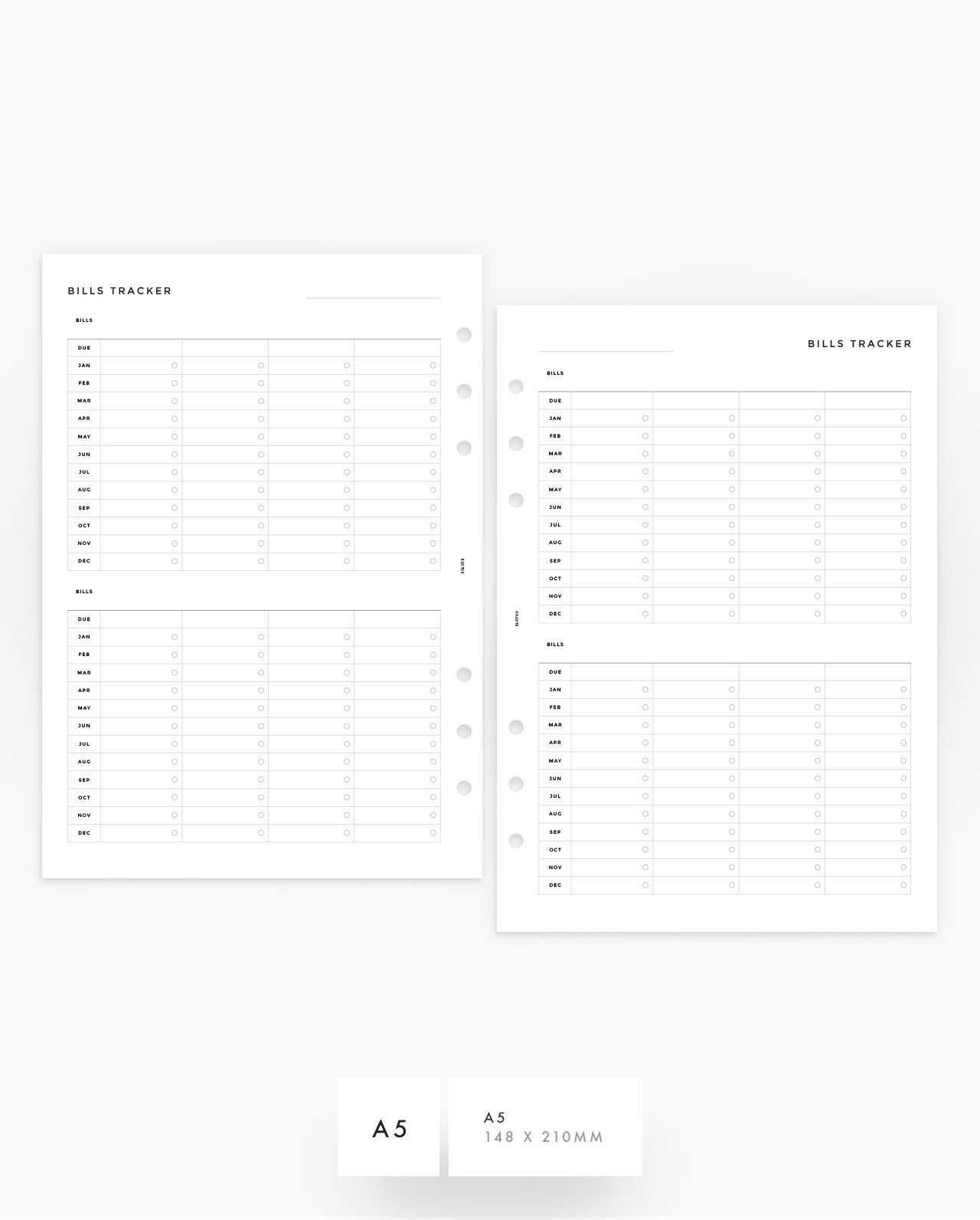 MN216 - Bills Tracker - Monthly Vertical Planner Inserts (Special Order)