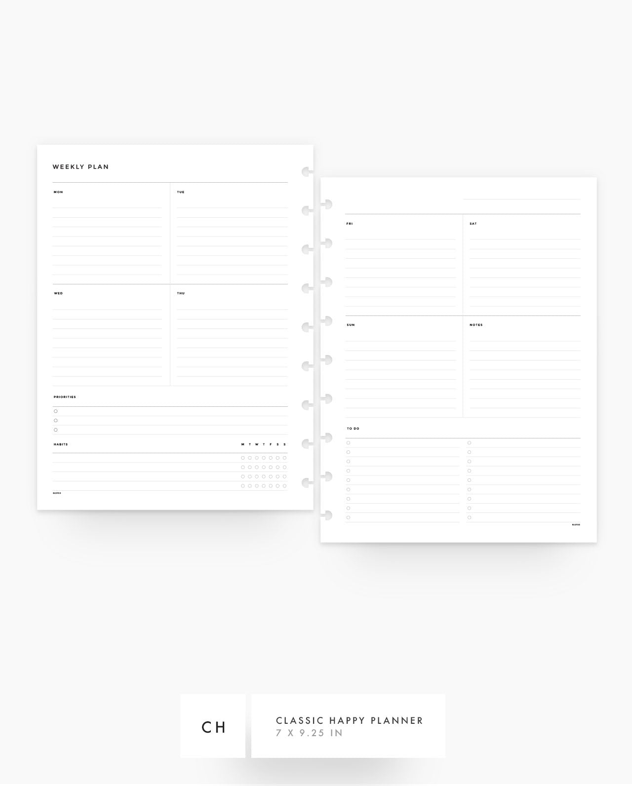 MN072 - Weekly Plan Sections Detailed - Planner Inserts - SPECIAL ORDER