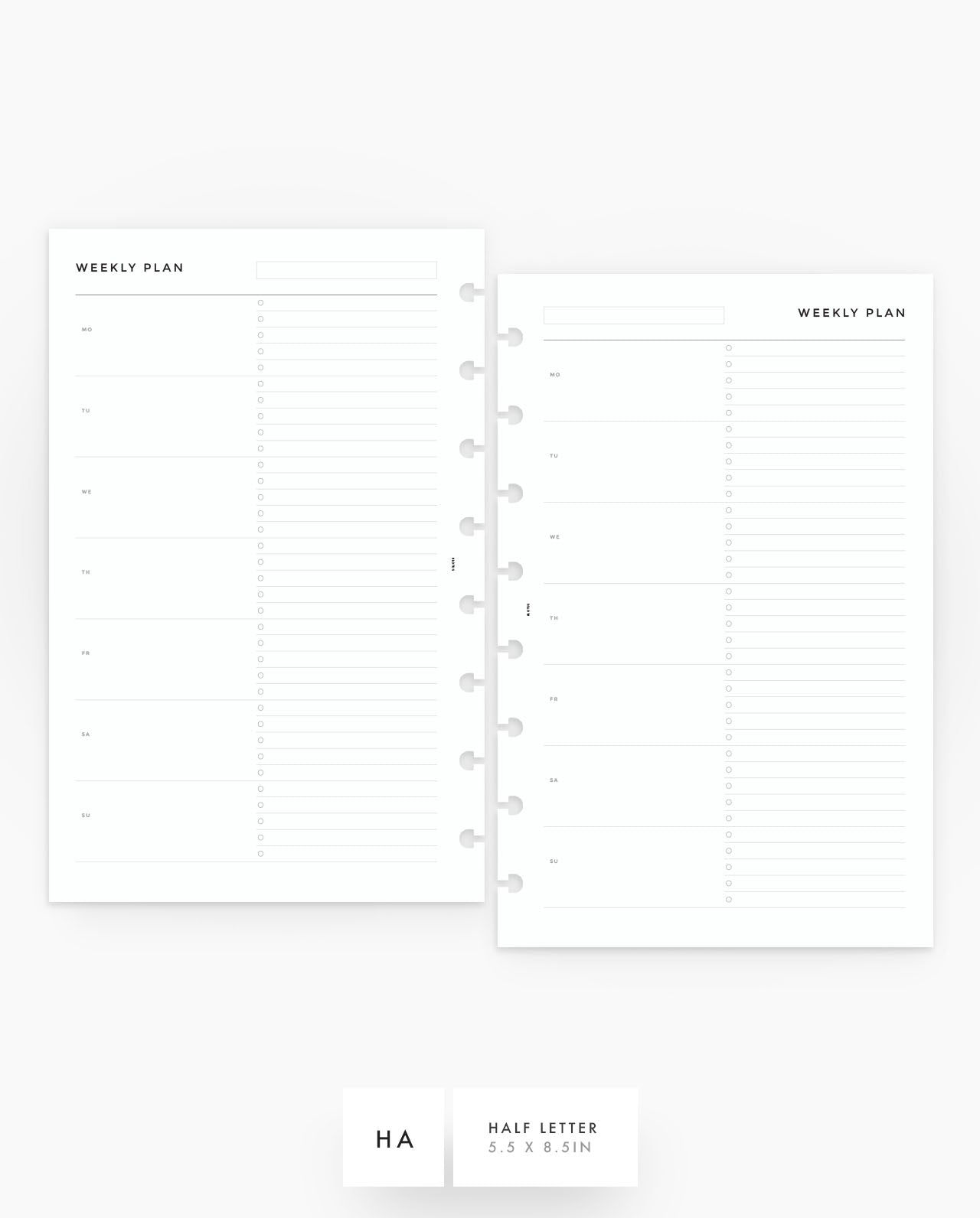 MN132 - WEEKLY OVERVIEW HORIZONTAL - CHECKLIST Planner Inserts (Special Order)