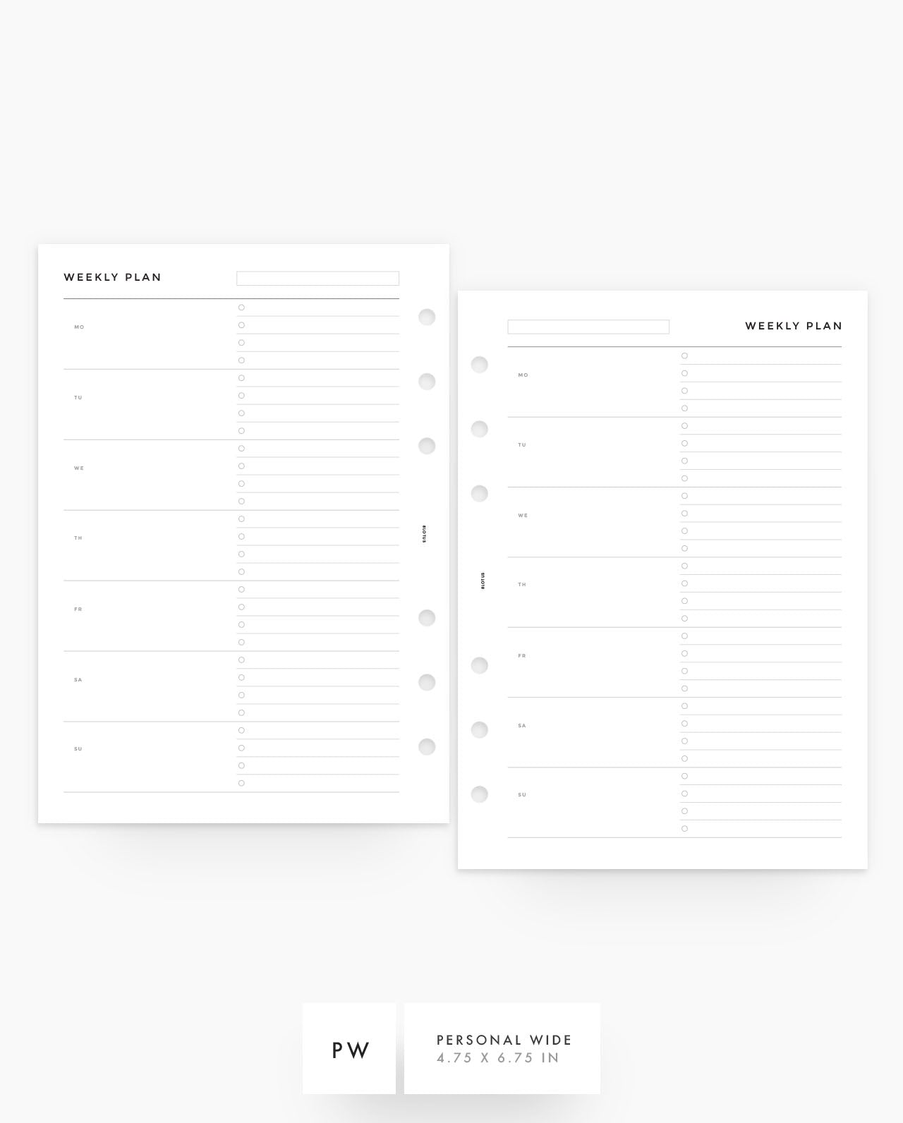 MN132 - WEEKLY OVERVIEW HORIZONTAL - CHECKLIST Planner Inserts (Special Order)