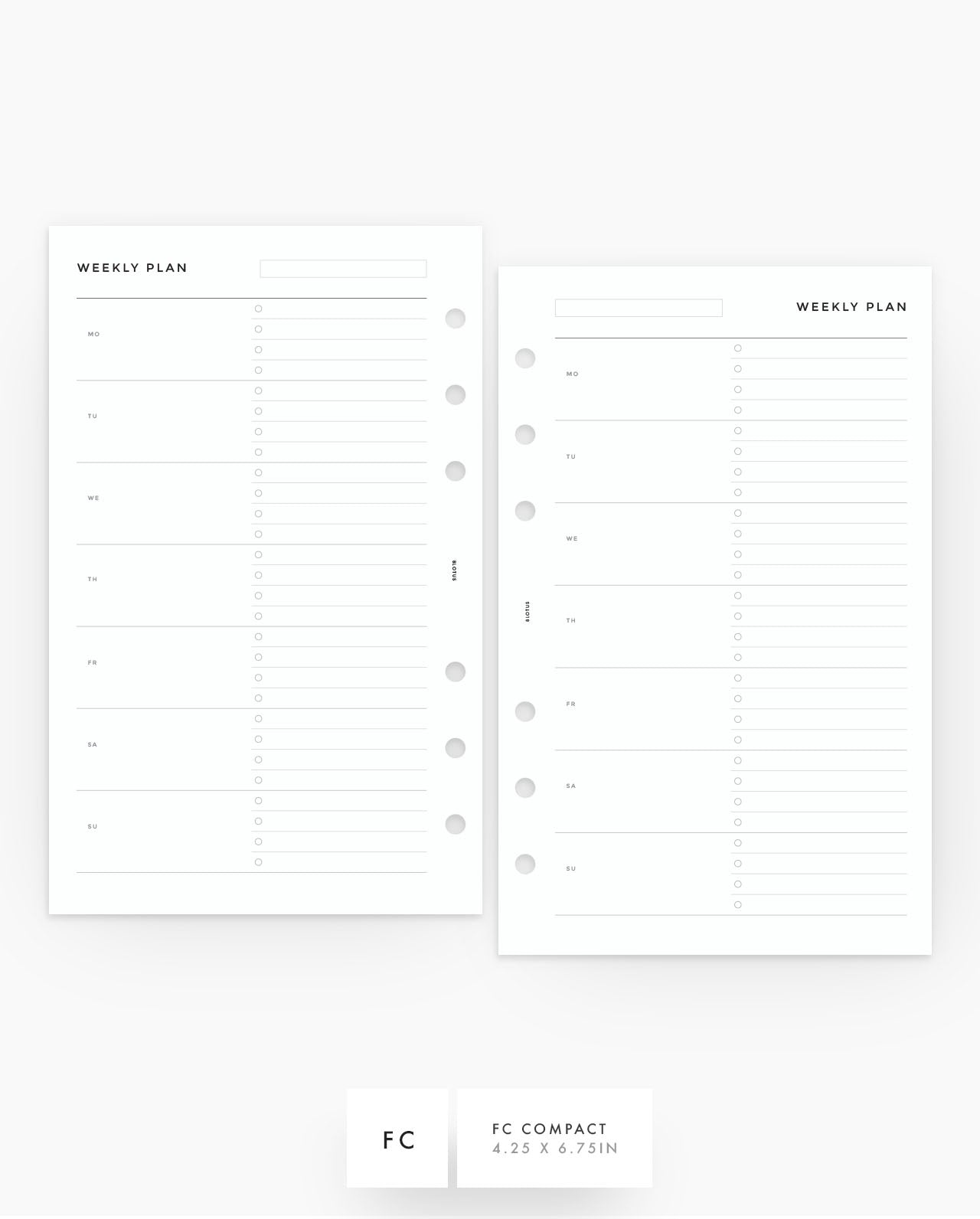 MN132 - WEEKLY OVERVIEW HORIZONTAL - CHECKLIST Planner Inserts (Special Order)