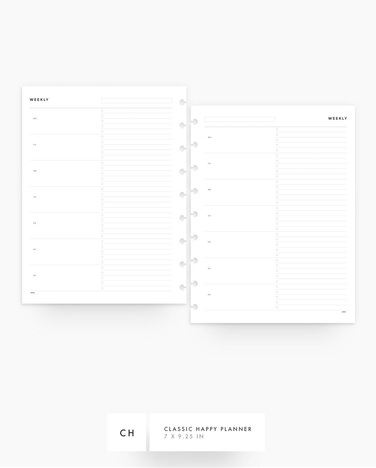 MN132 - WEEKLY OVERVIEW HORIZONTAL - CHECKLIST Planner Inserts (Special Order)