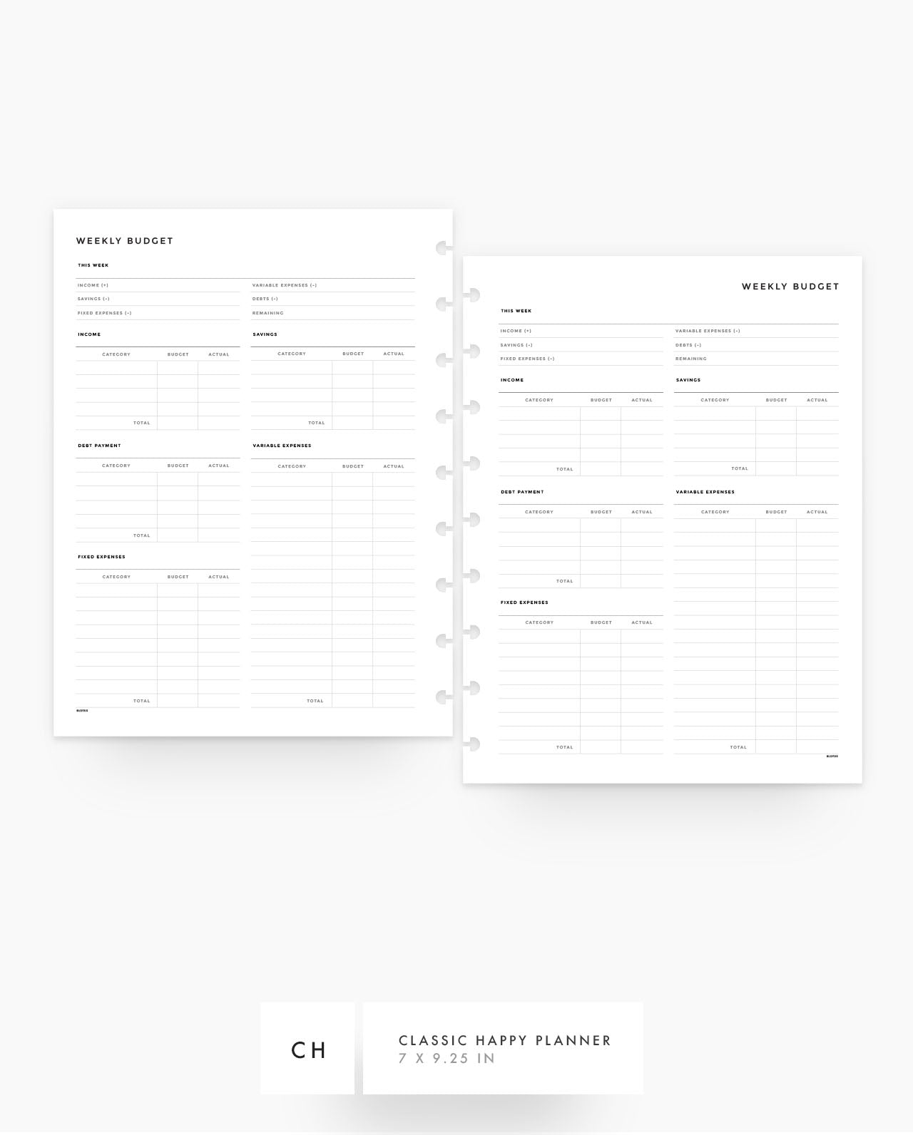 MN162 - Weekly Budget Planner Inserts - SPECIAL ORDER
