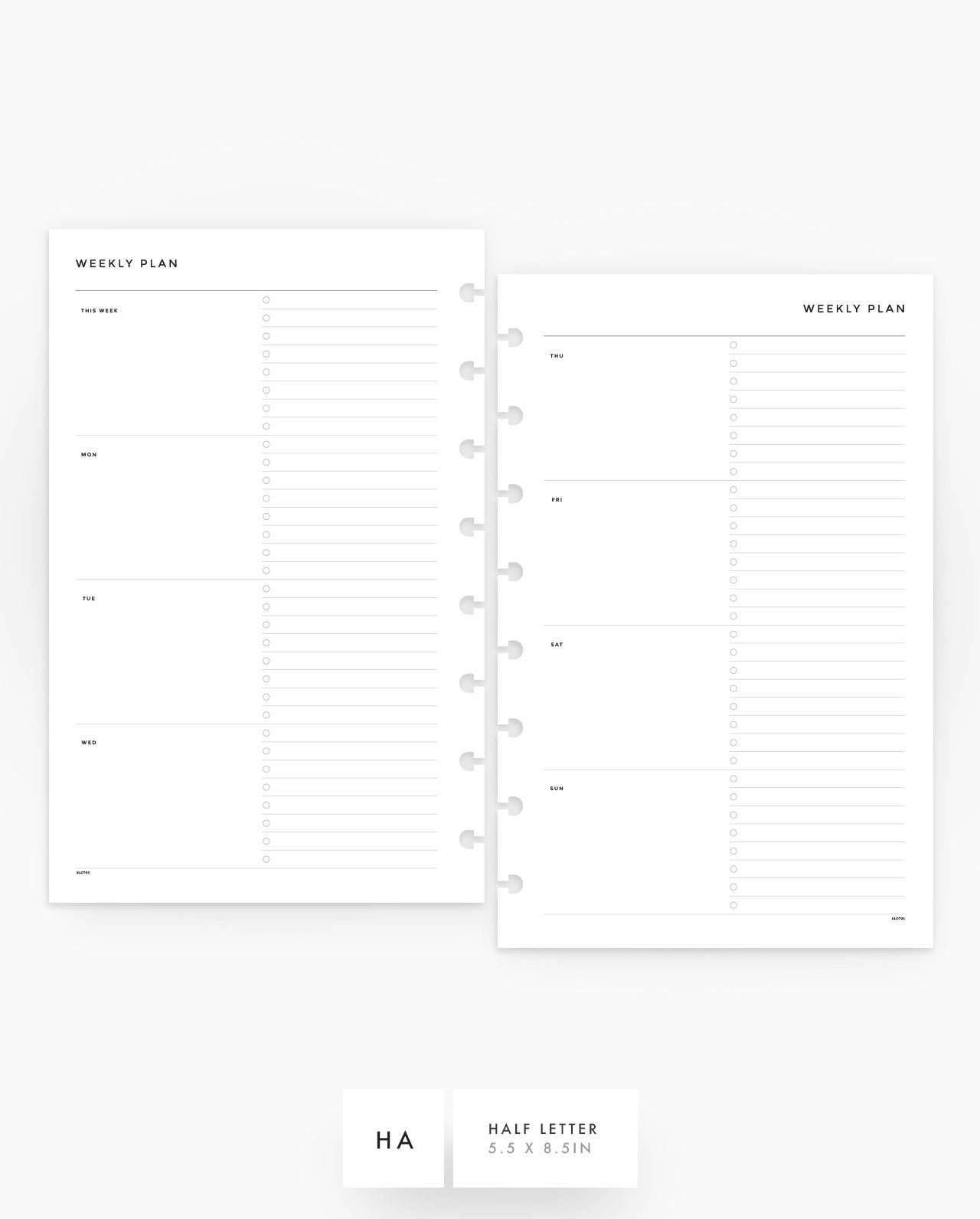 MN248 - Weekly Planner Inserts - WO2P - SPECIAL ORDER