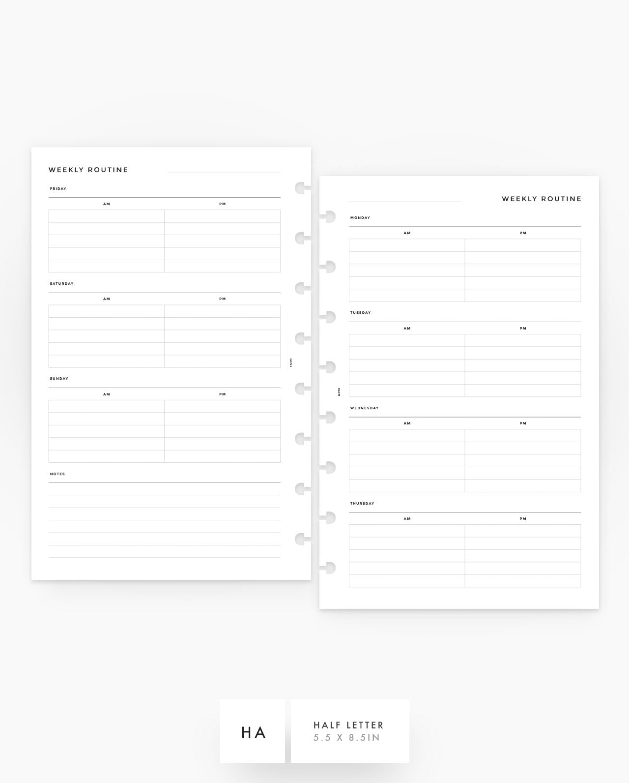 MN062 - Weekly Routine - Planner Inserts - SPECIAL ORDER