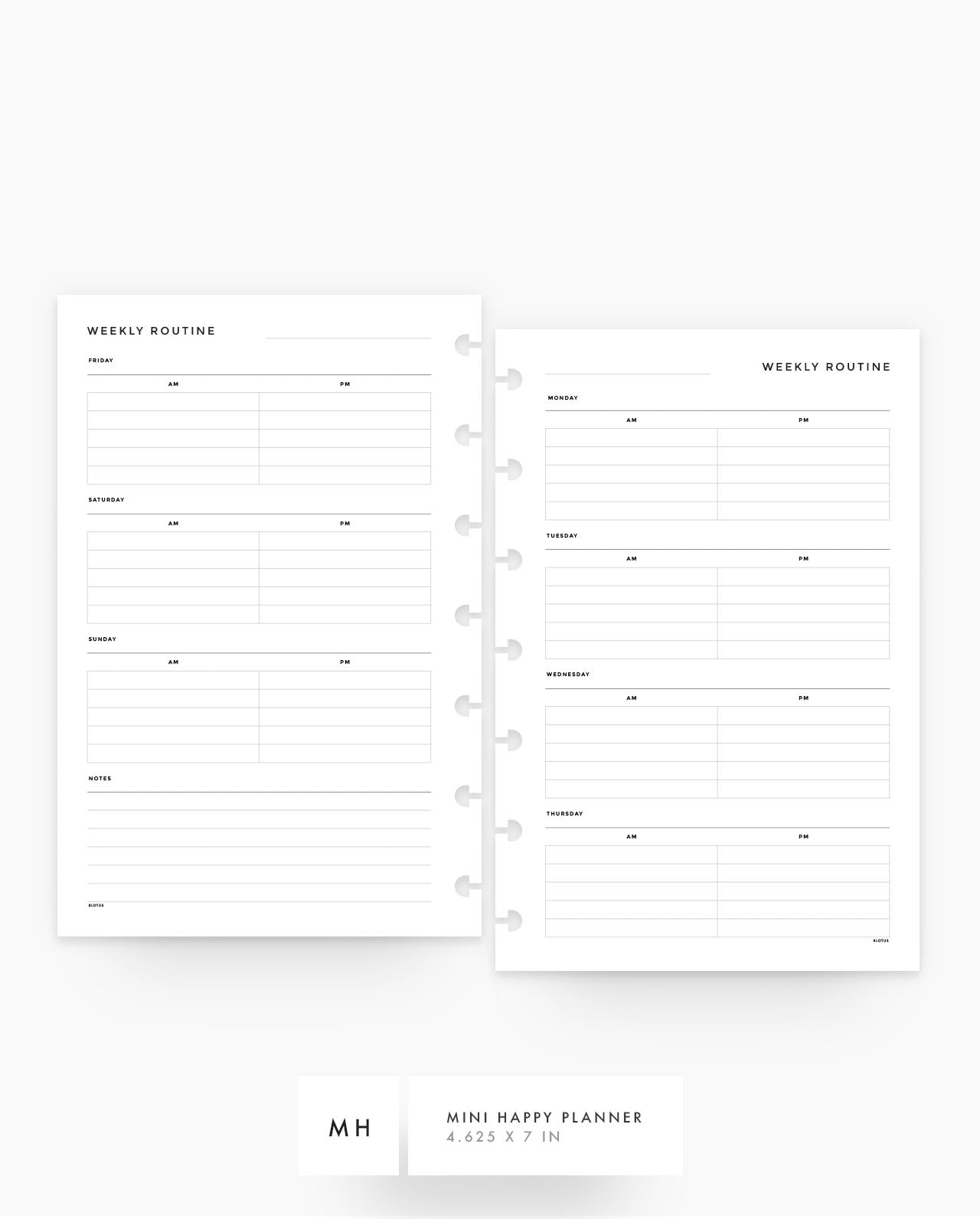 MN062 - Weekly Routine - Planner Inserts - SPECIAL ORDER