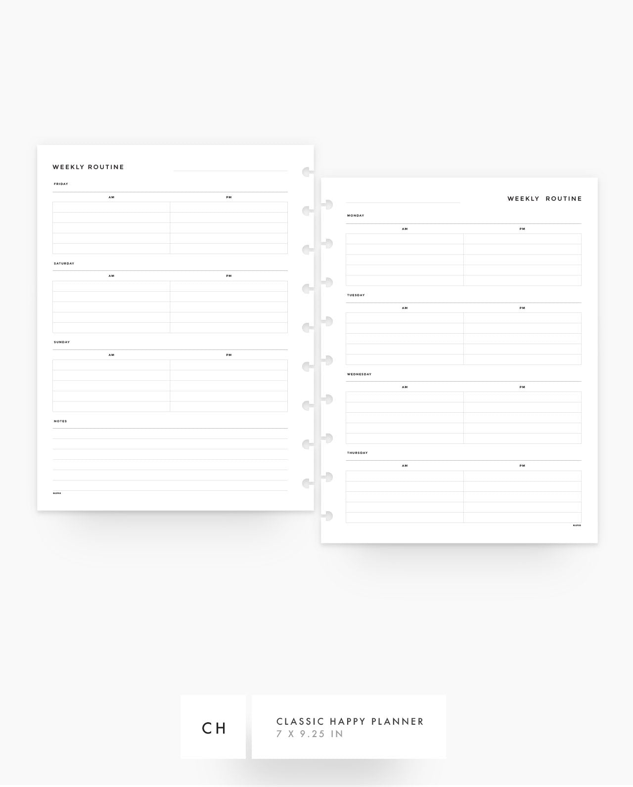 MN062 - Weekly Routine - Planner Inserts - SPECIAL ORDER