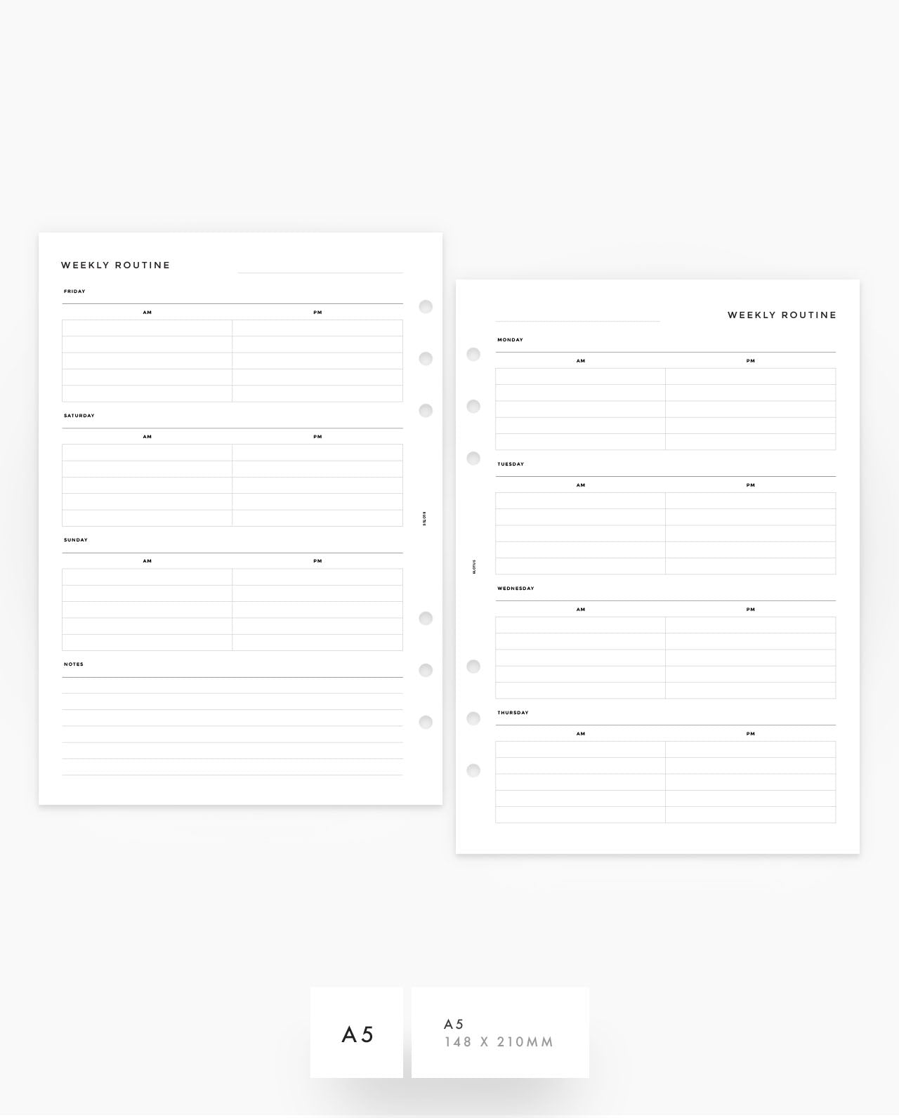 MN062 - Weekly Routine - Planner Inserts - SPECIAL ORDER