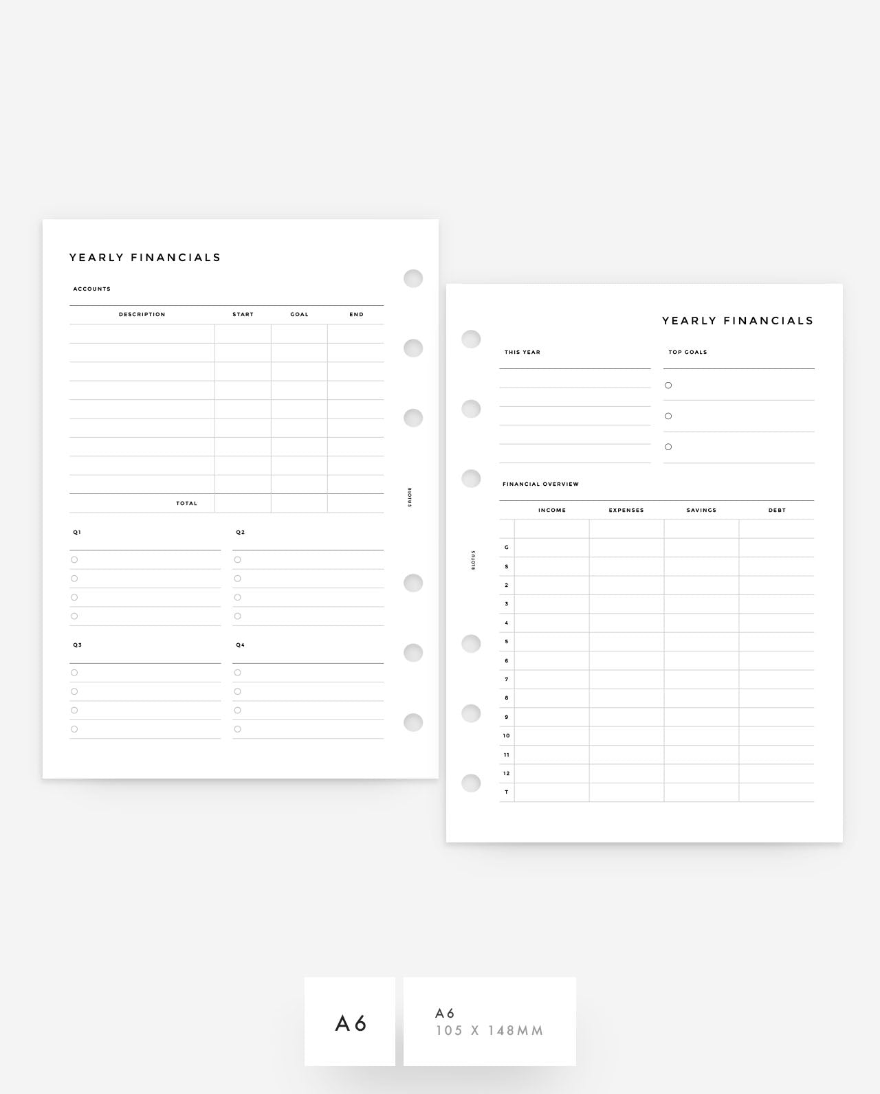 MN147 - Yearly Financial Overview - Planner Inserts (Special Order)