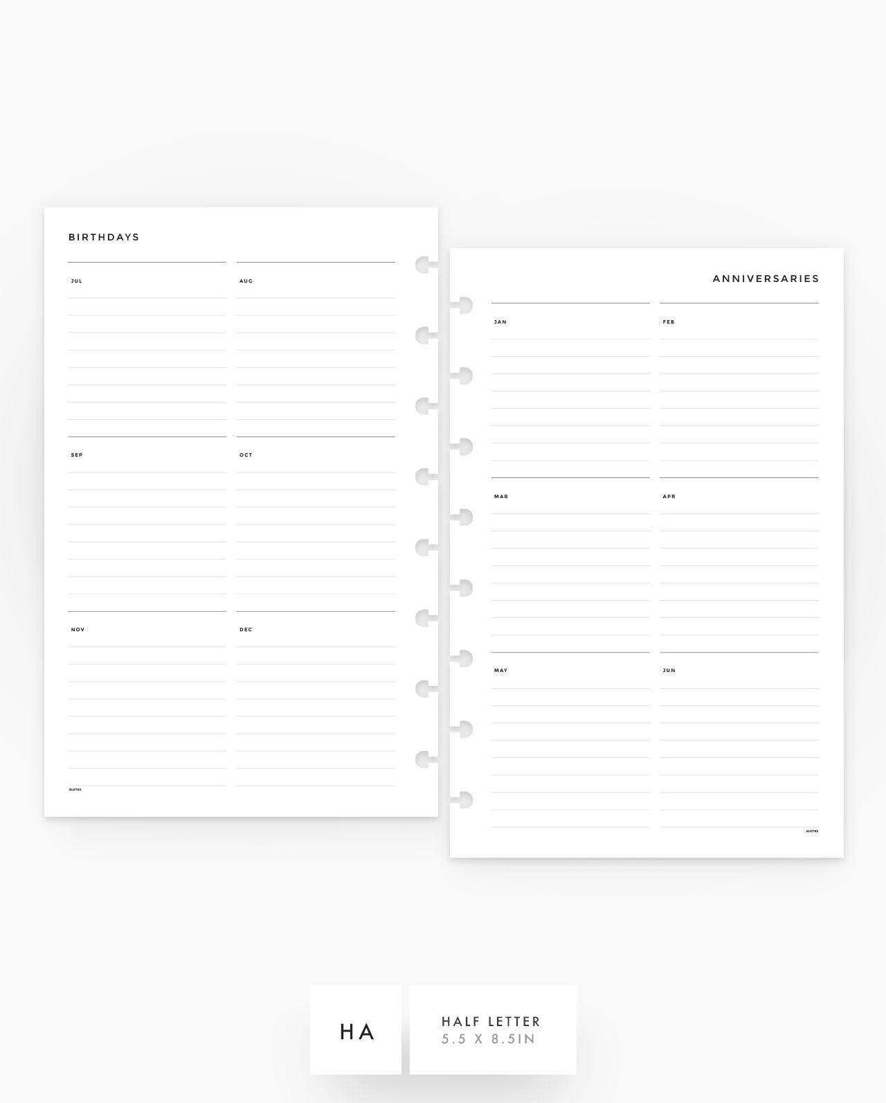 MN121 - Yearly Overview Categories - Planner Inserts - SPECIAL ORDER