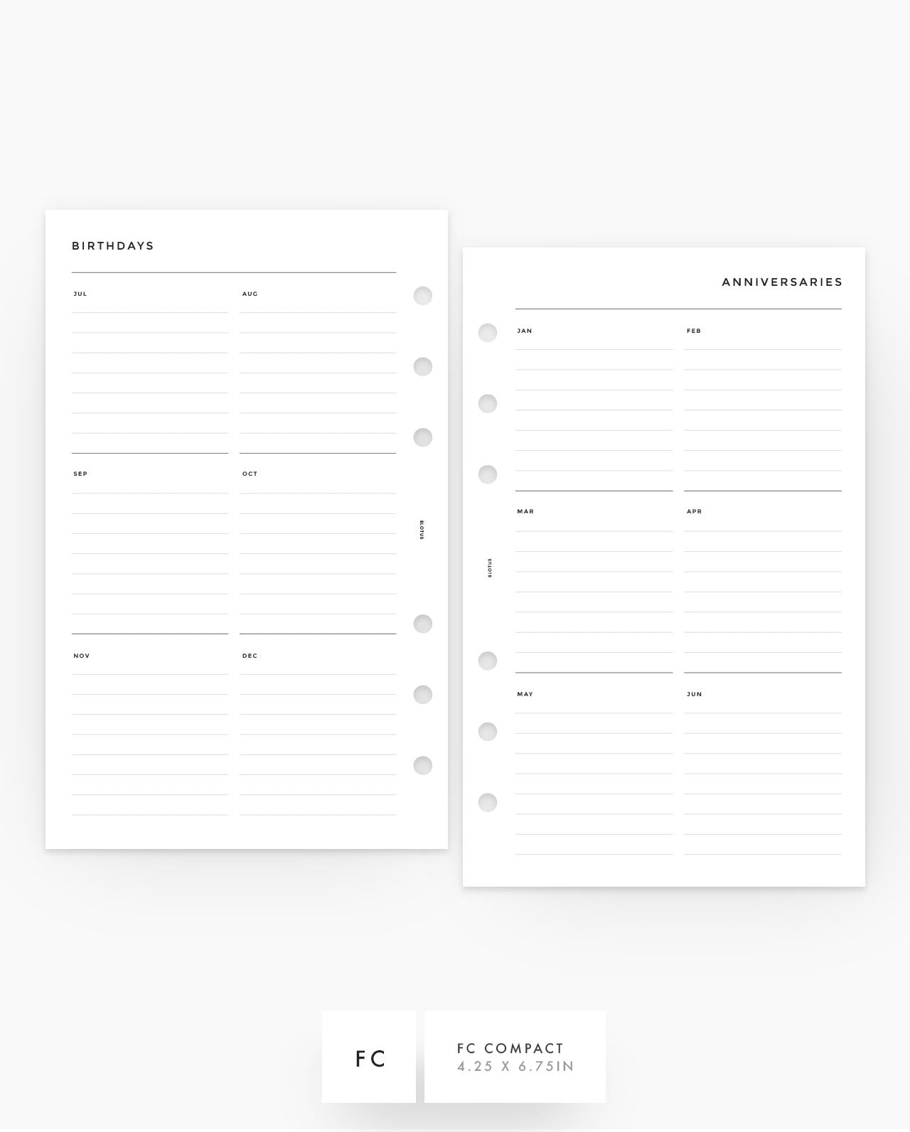 MN121 - Yearly Overview Categories - Planner Inserts - SPECIAL ORDER