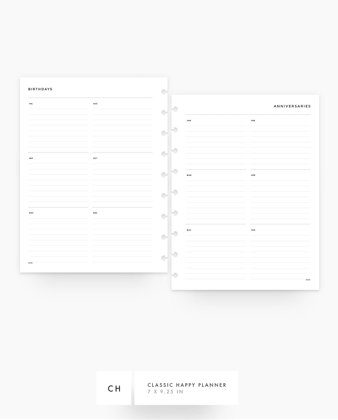 MN121 - Yearly Overview Categories - Planner Inserts - SPECIAL ORDER
