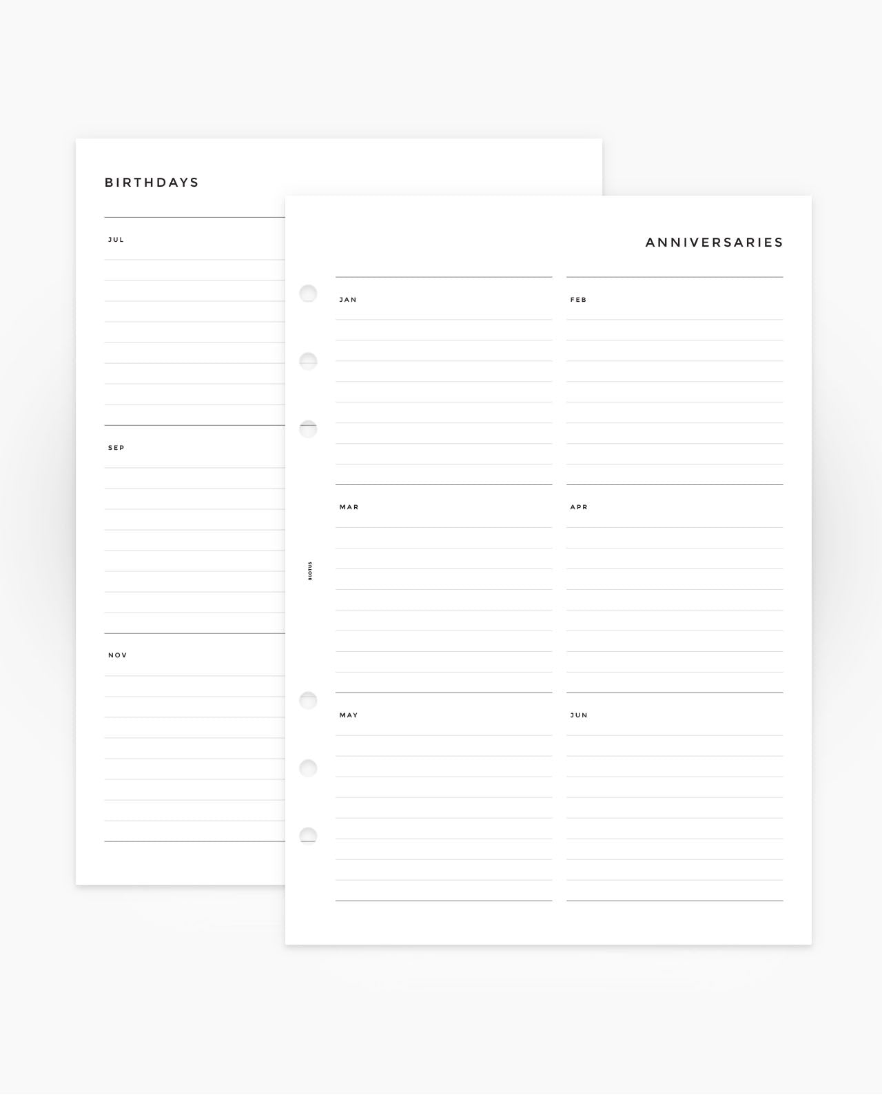 MN121 - Yearly Overview Categories - Planner Inserts - SPECIAL ORDER
