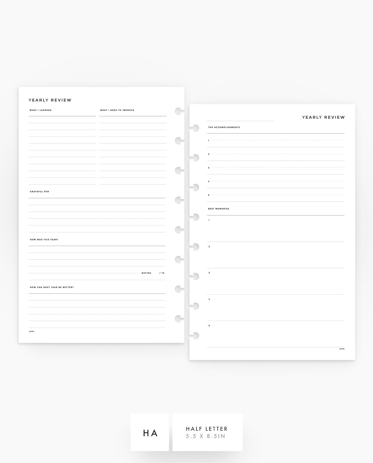 MN183 - Yearly Review Planner Inserts - SPECIAL ORDER